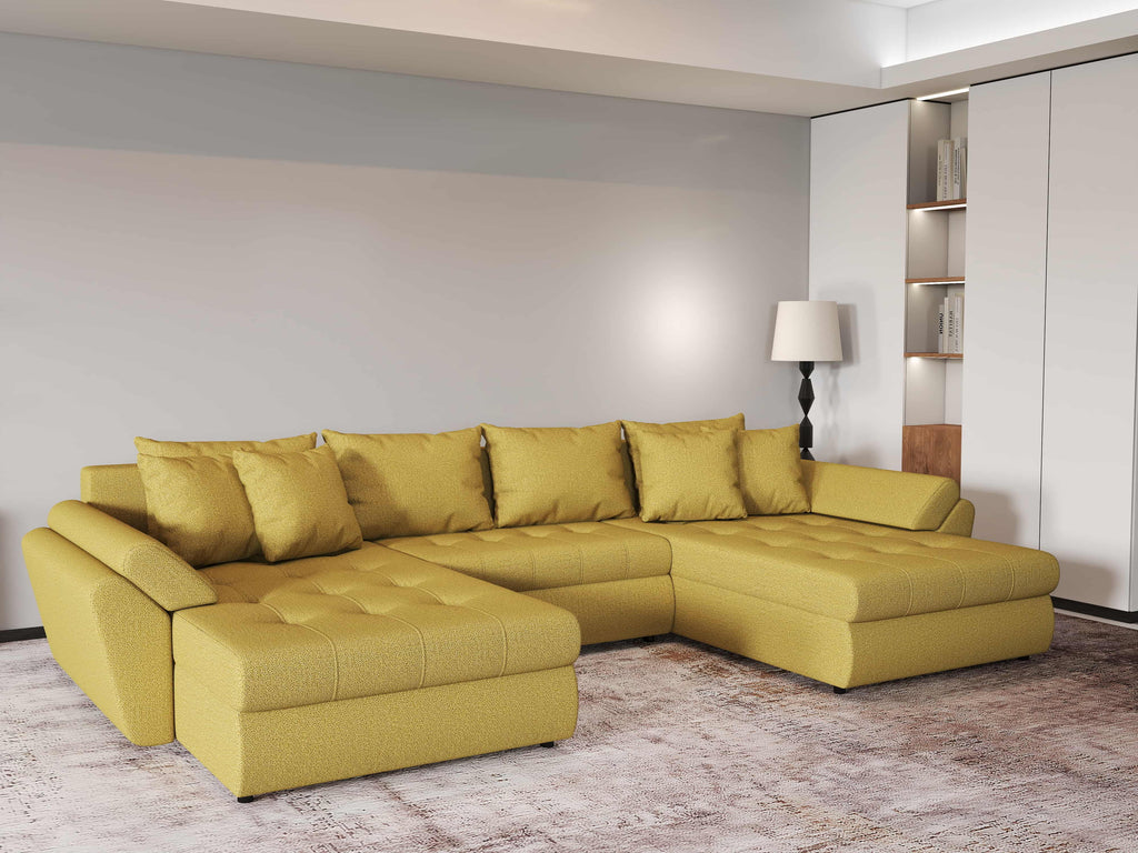 Colțar extensibil dumonde cu ladă de depozitare si sezut confortabil din spuma high-density, Loana U Enjoy Melon 355x185 cm