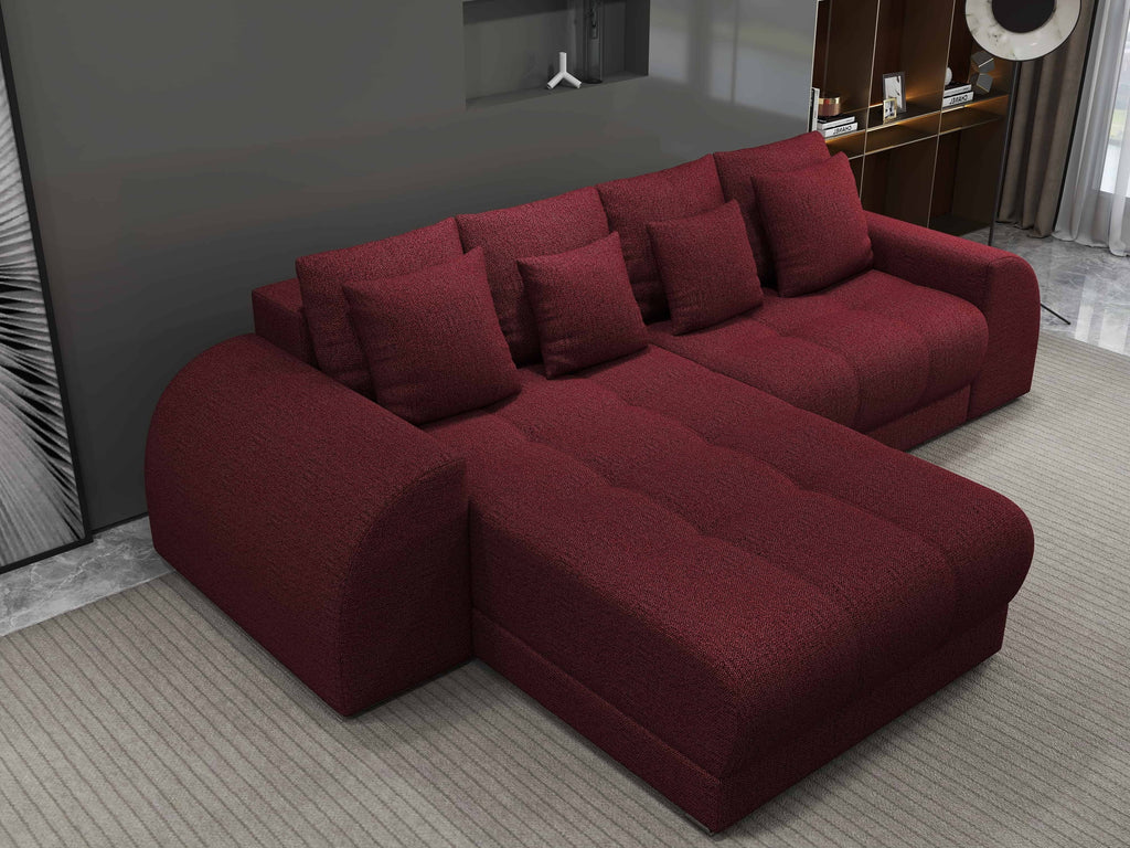 Colțar extensibil dumonde cu ladă de depozitare si sezut confortabil din spuma high-density, Verona Enjoy Rosu 290x185 cm