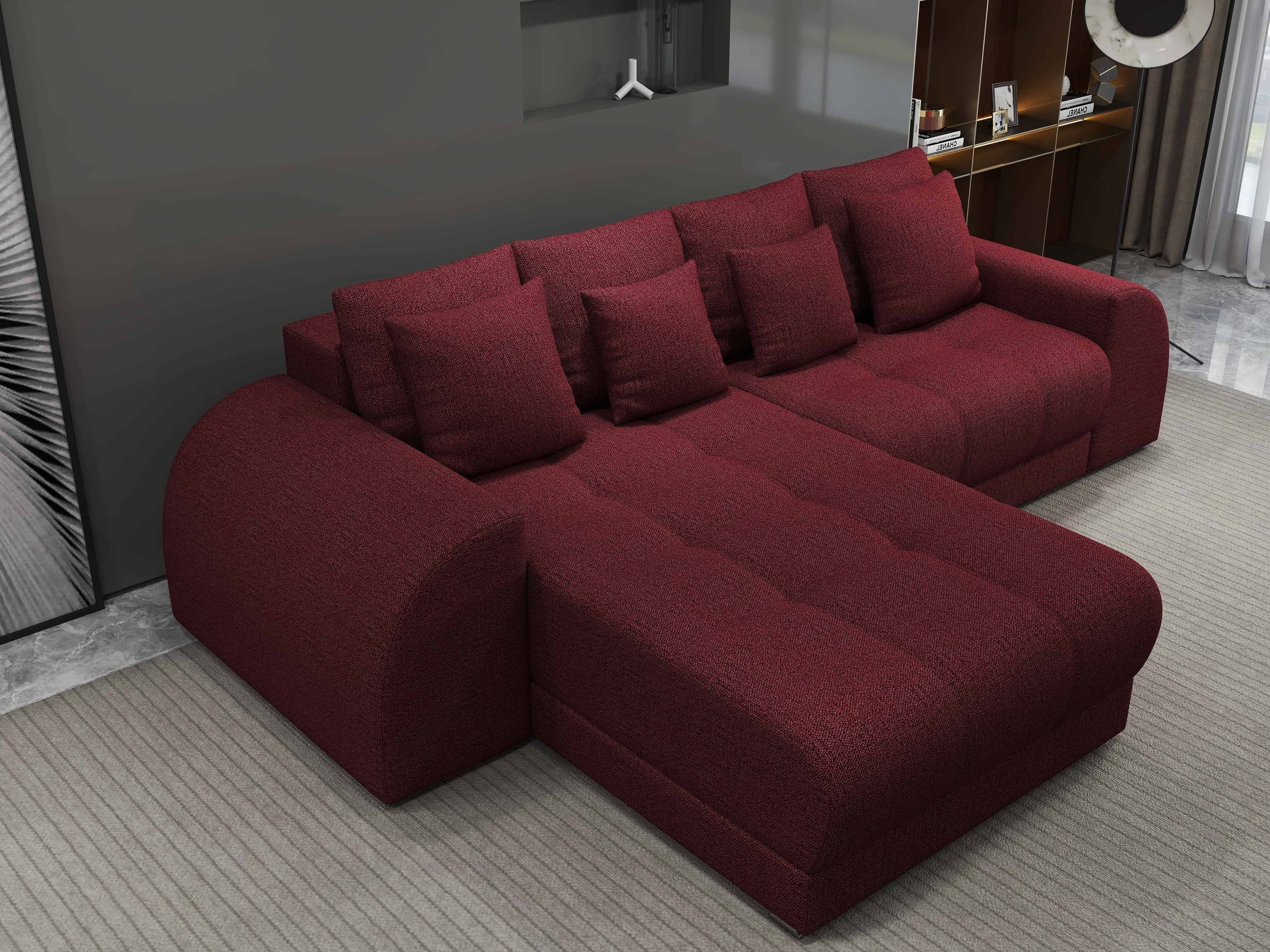 Colțar extensibil dumonde cu ladă de depozitare si sezut confortabil din spuma high-density, Verona Enjoy Rosu 290x185 cm