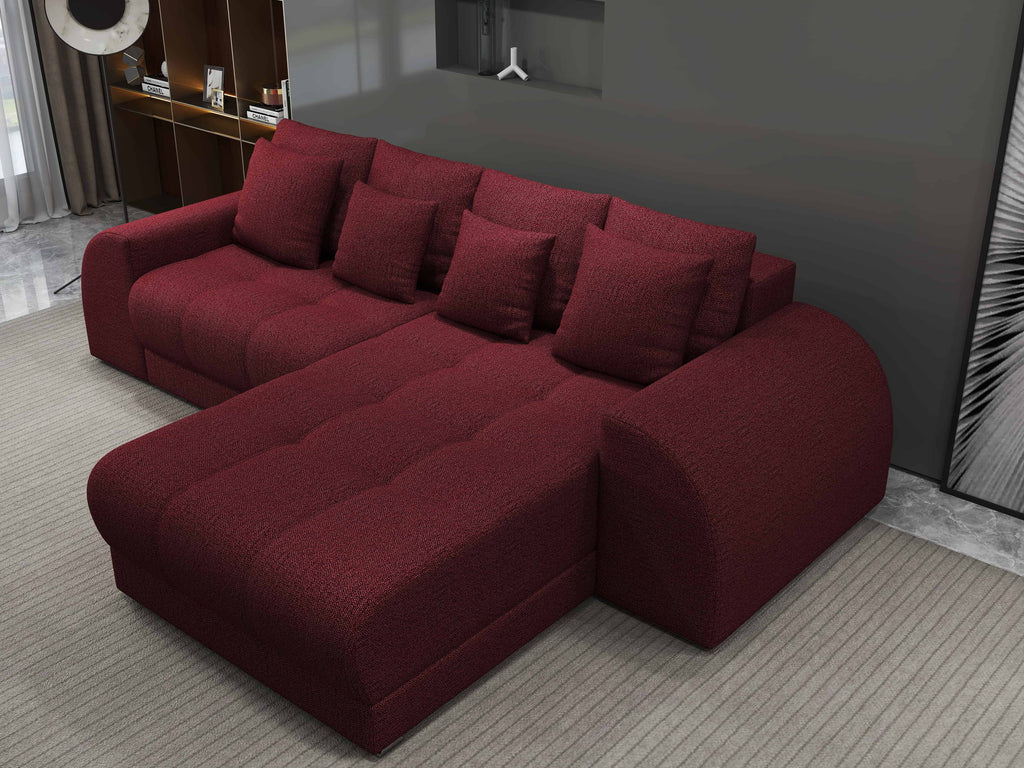 Colțar extensibil dumonde cu ladă de depozitare si sezut confortabil din spuma high-density, Verona Enjoy Rosu II 290x185 cm