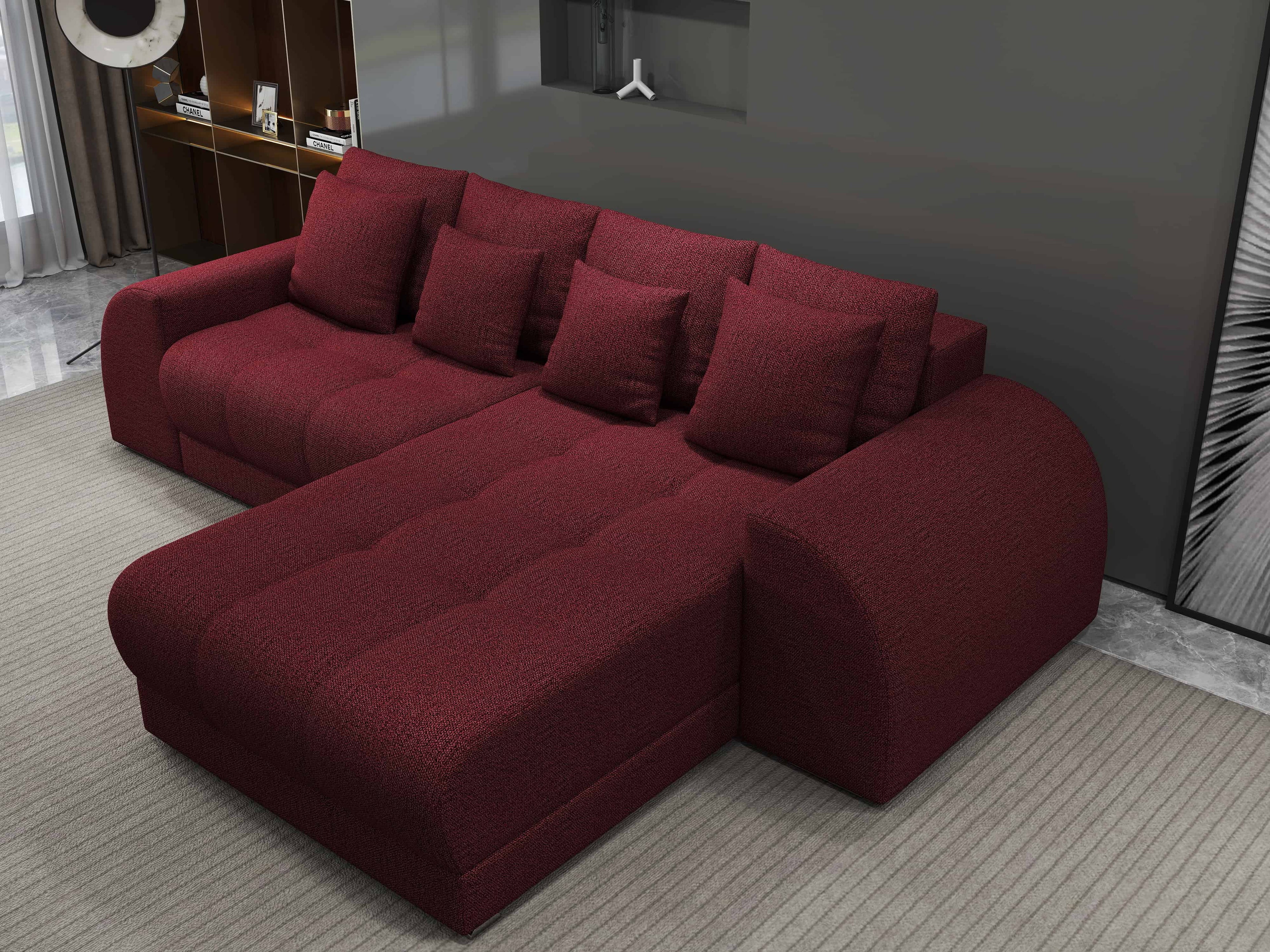 Colțar extensibil dumonde cu ladă de depozitare si sezut confortabil din spuma high-density, Verona Enjoy Rosu II 290x185 cm