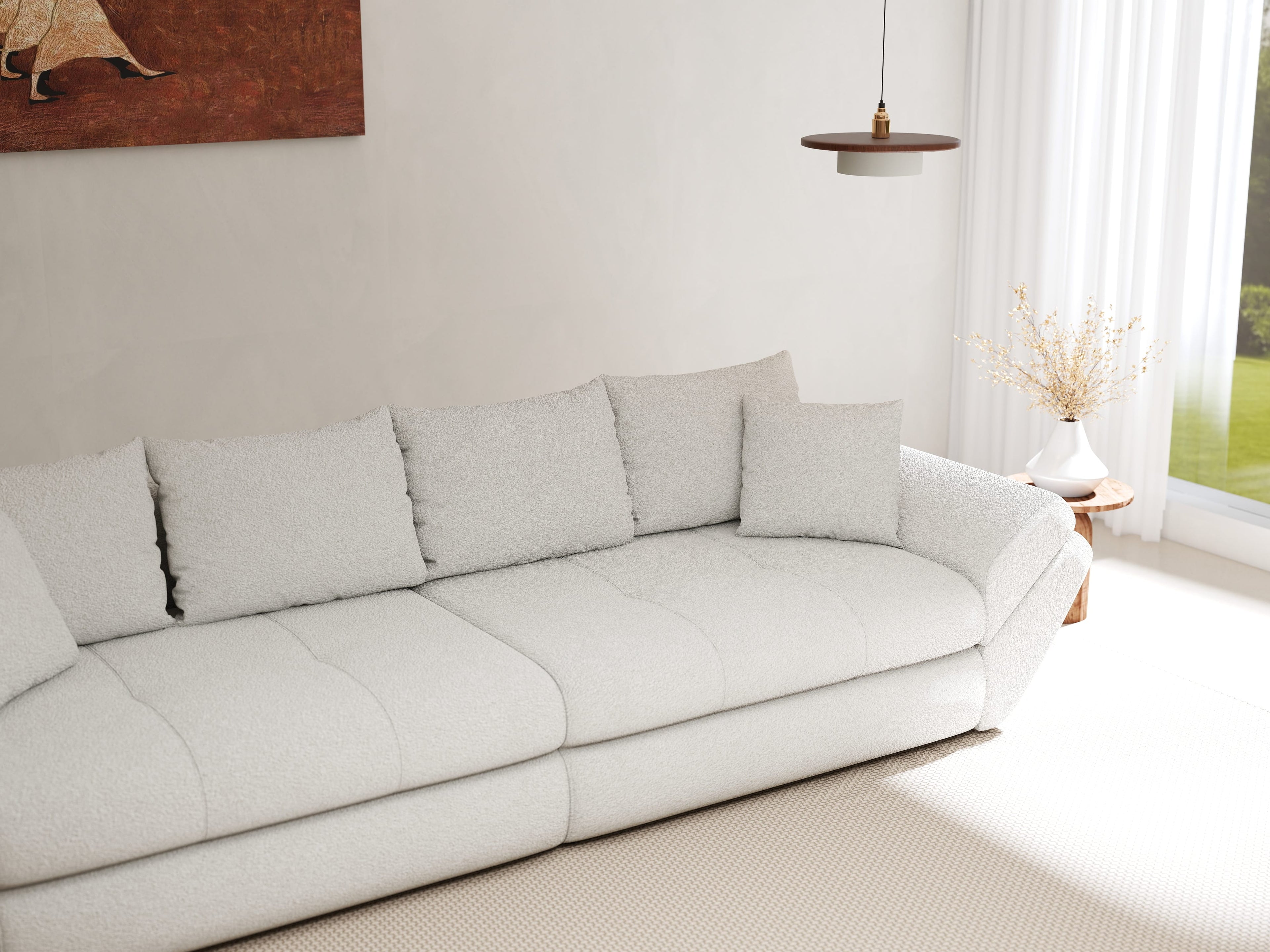 Canapea extensibilă dumonde cu ladă de depozitare si sezut confortabil din spuma high-density, Loana Euphoria Ivory 300x100 cm