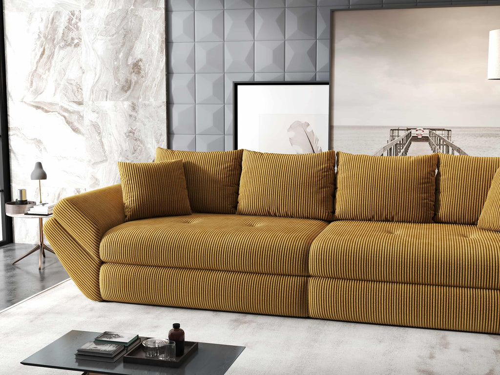 Canapea extensibilă dumonde cu ladă de depozitare si sezut confortabil din spuma high-density, Loana Zoom Mustar 300x100 cm