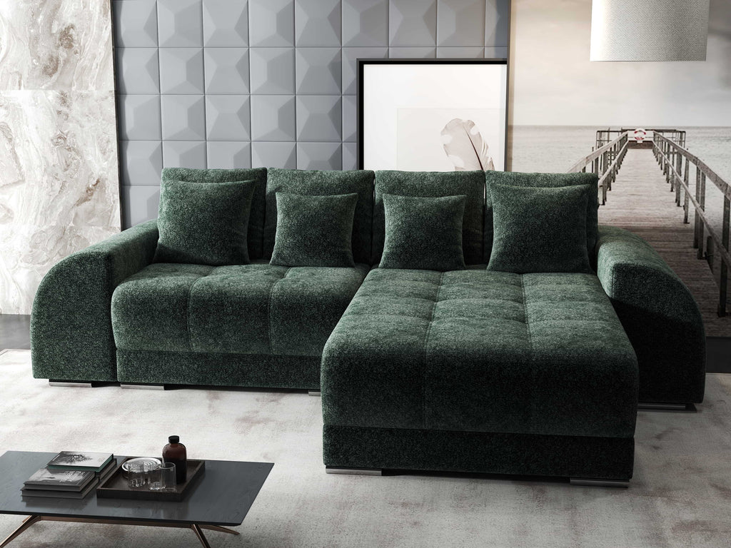 Colțar extensibil dumonde cu ladă de depozitare si sezut confortabil din spuma high-density, Verona Euphoria Verde II 290x185 cm