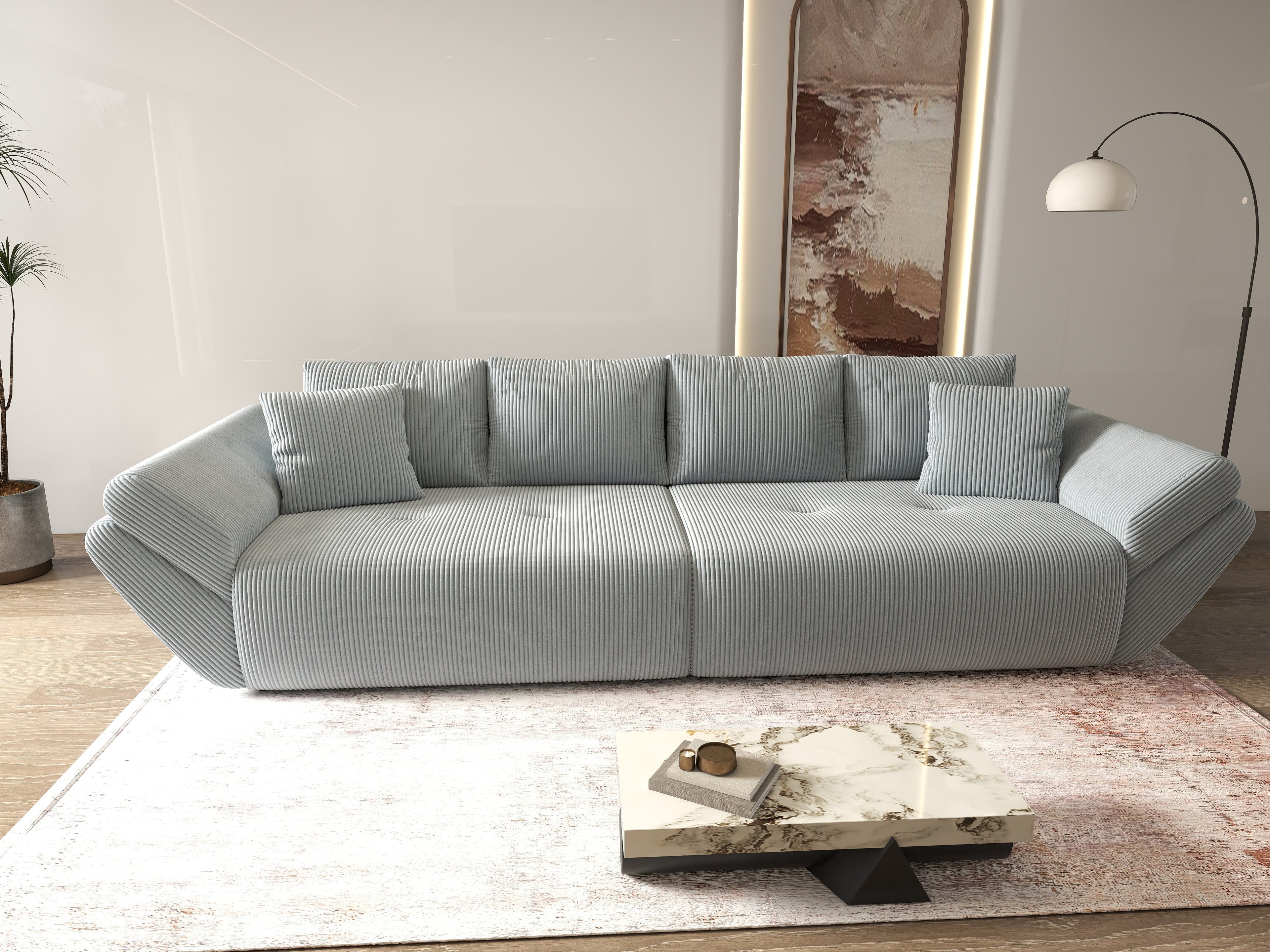 Canapea extensibilă dumonde cu ladă de depozitare si sezut confortabil din spuma high-density, Berlin Zoom Gri 300x100 cm