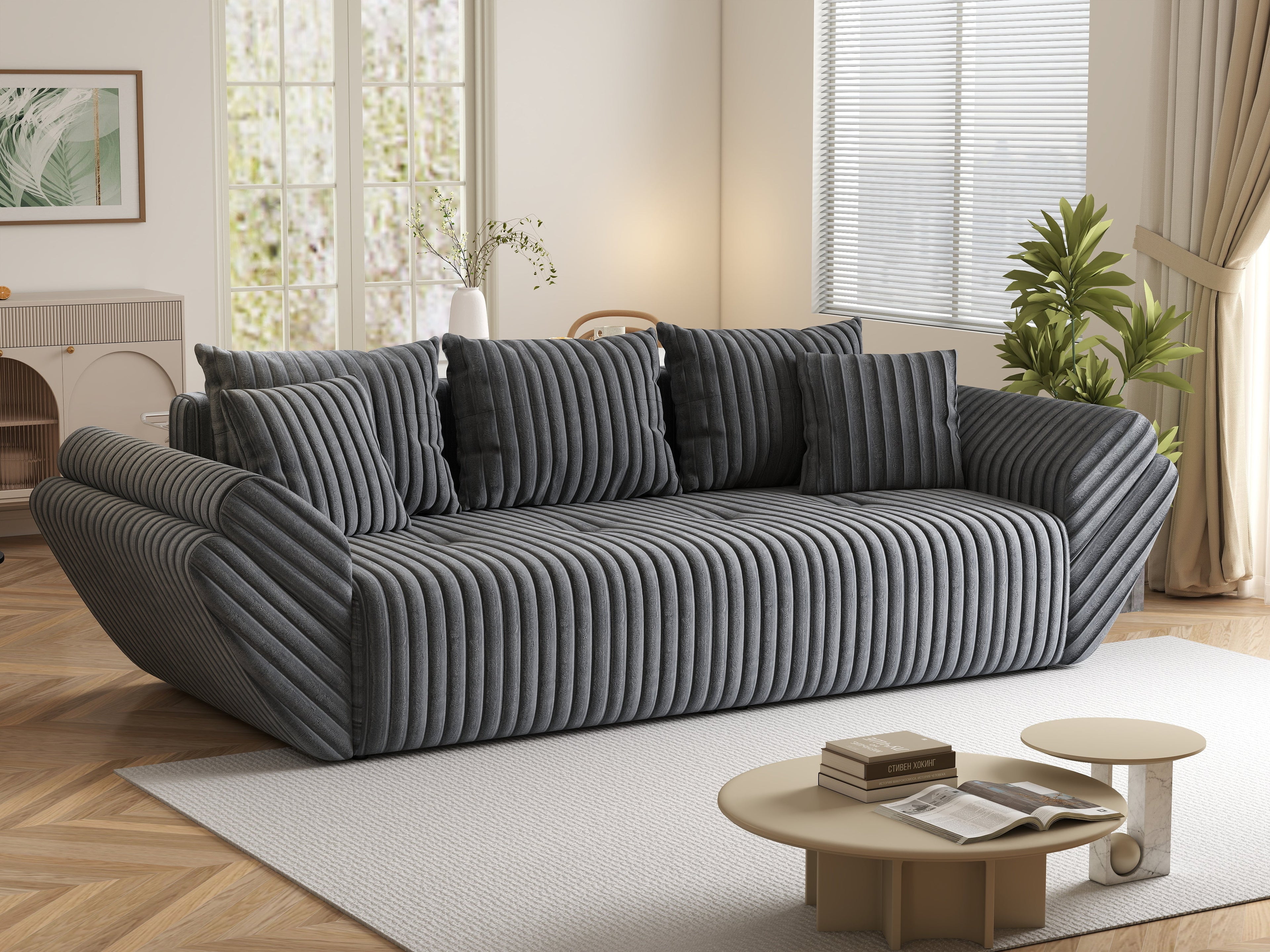 Canapea extensibilă dumonde cu ladă de depozitare si sezut confortabil din spuma high-density, Berlin Ambience Grey 250x100 cm