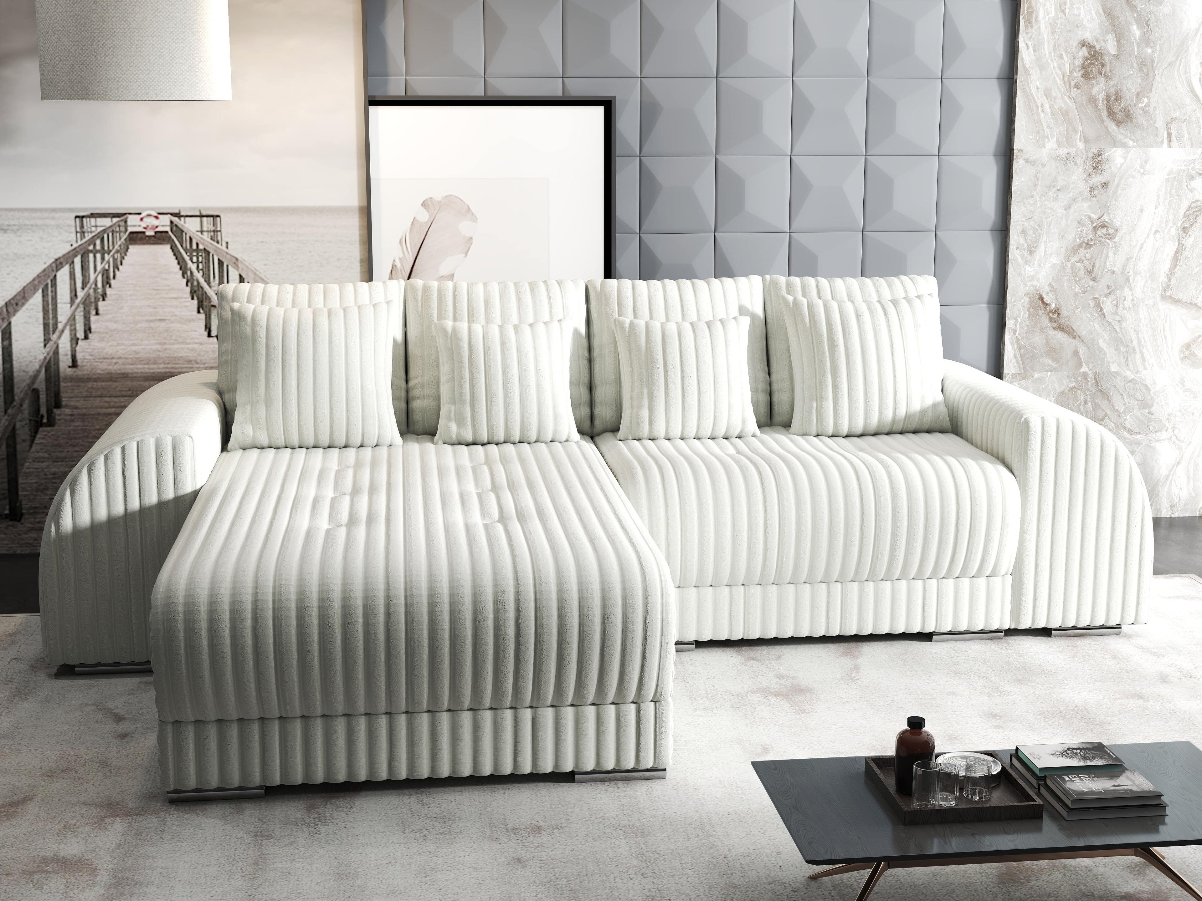 Colțar extensibil dumonde cu ladă de depozitare si sezut confortabil din spuma high-density, Verona Ambience Ivory 290x185 cm