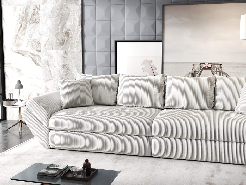 Canapea extensibilă dumonde cu ladă de depozitare si sezut confortabil din spuma high-density, Loana Zoom Cream 300x100 cm