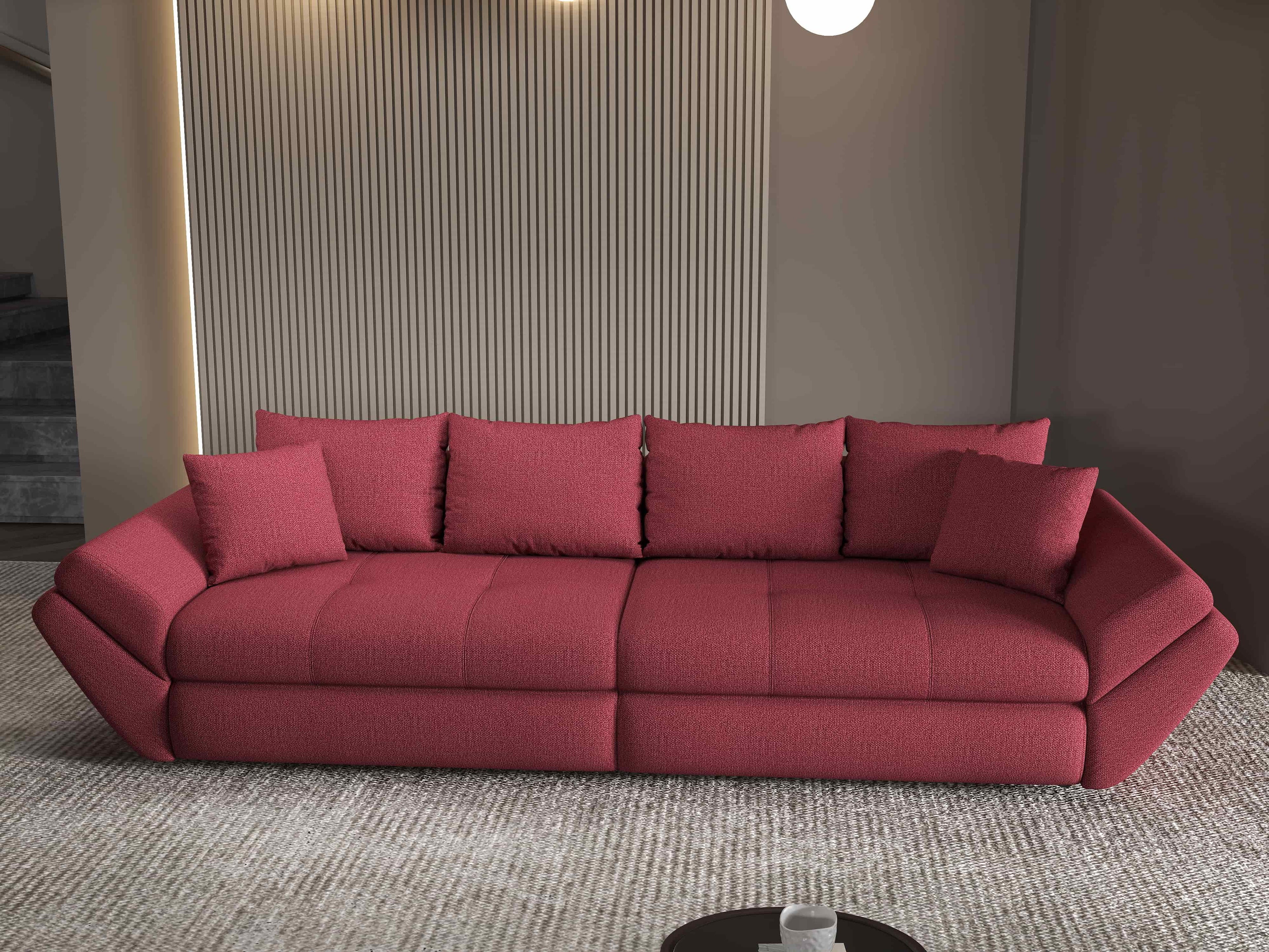 Canapea extensibilă dumonde cu ladă de depozitare si sezut confortabil din spuma high-density, Loana Enjoy Rosu 300x100 cm
