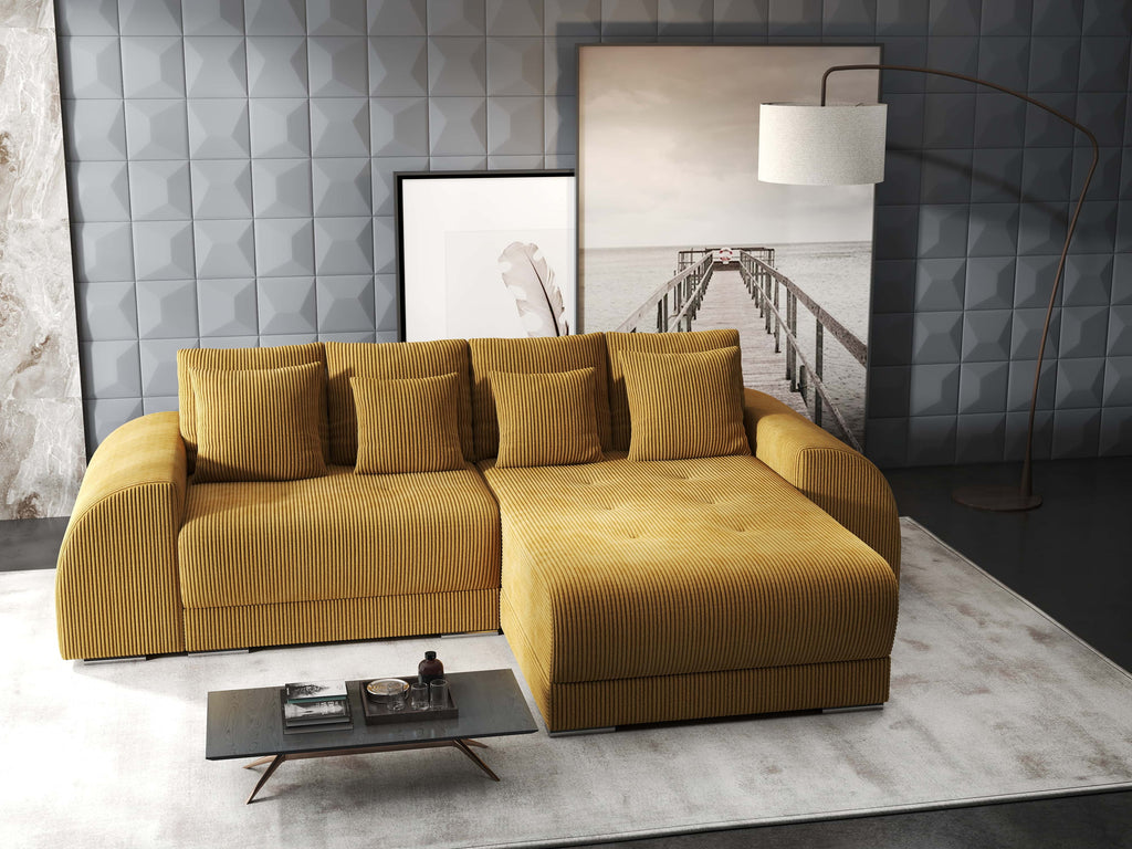 Colțar extensibil dumonde cu ladă de depozitare si sezut confortabil din spuma high-density, Verona Zoom Mustar II 290x185 cm