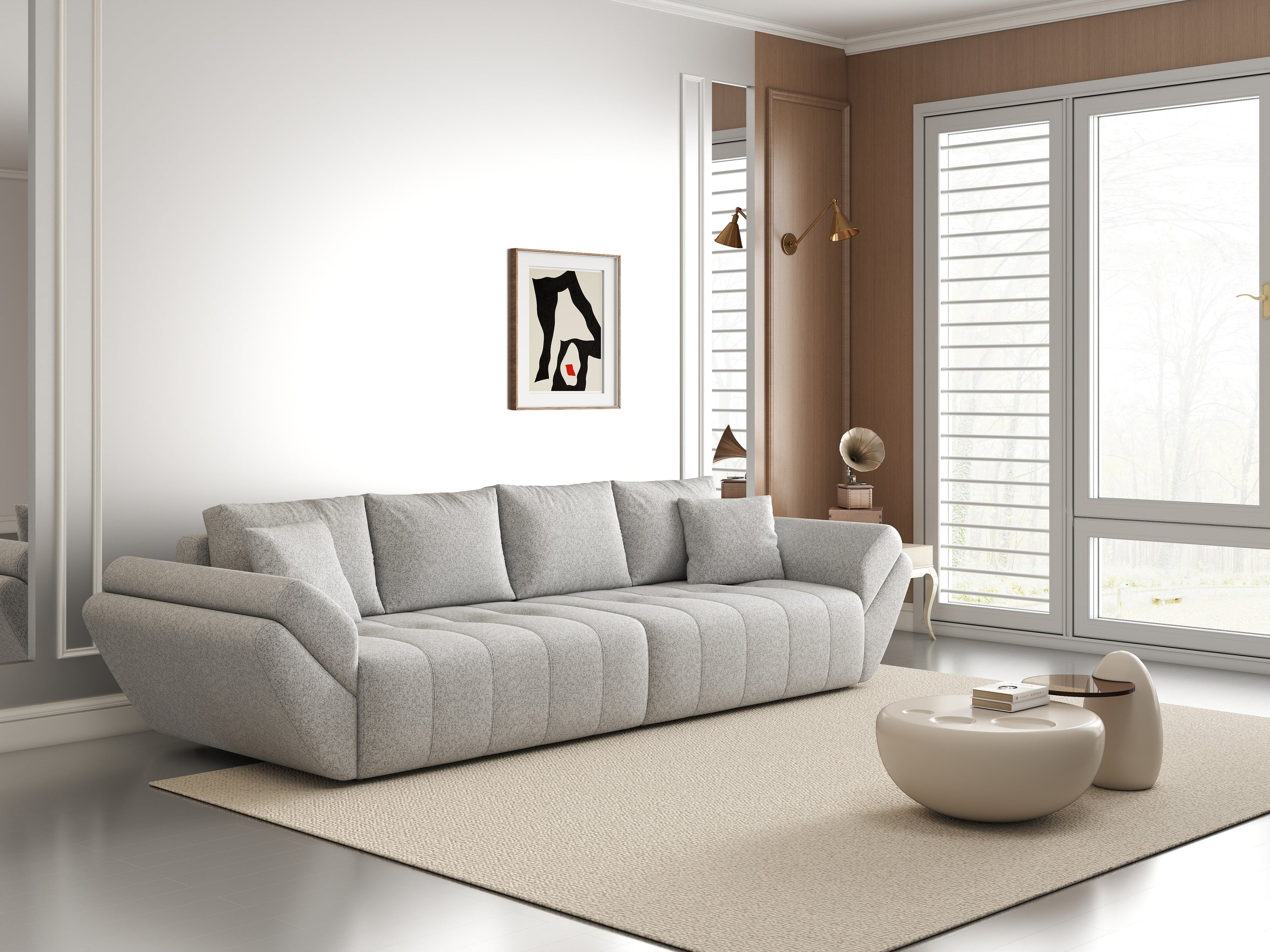 Canapea extensibilă dumonde cu ladă de depozitare si sezut confortabil din spuma high-density, Berlin Euphoria Dove 300x100 cm