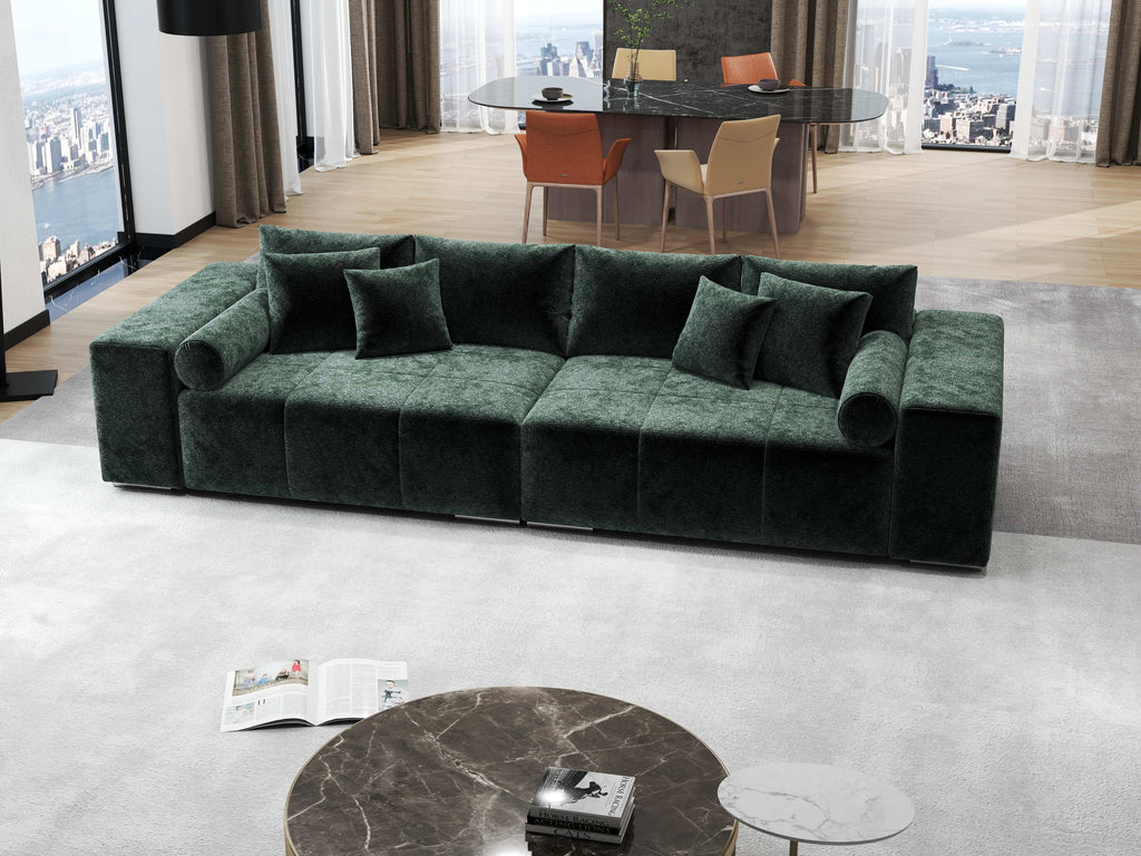 Canapea extensibilă dumonde cu ladă de depozitare si sezut confortabil din spuma high-density, Marbela Euphoria Green XXL 295x100 cm