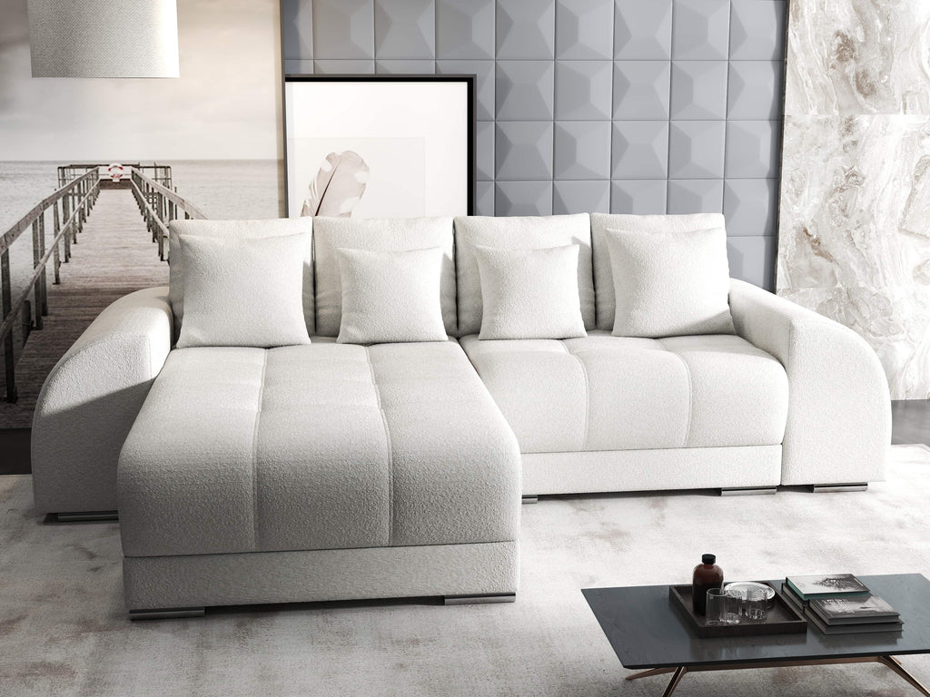Colțar extensibil dumonde cu ladă de depozitare si sezut confortabil din spuma high-density, Verona Euphoria Ivory 290x185 cm