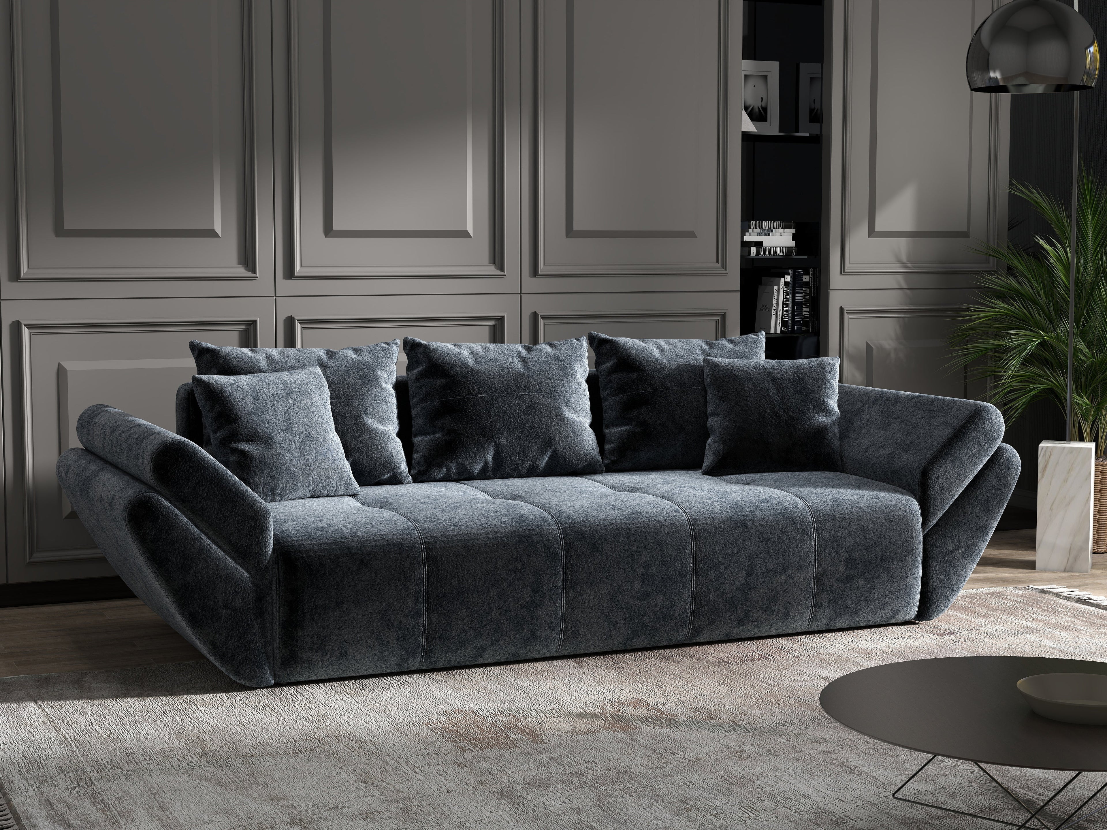 Canapea extensibilă dumonde cu ladă de depozitare si sezut confortabil din spuma high-density, Berlin Euphoria Grafit 250x100 cm