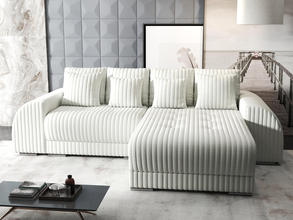Colțar extensibil dumonde cu ladă de depozitare si sezut confortabil din spuma high-density, Verona Ambience Ivory II 290x185 cm