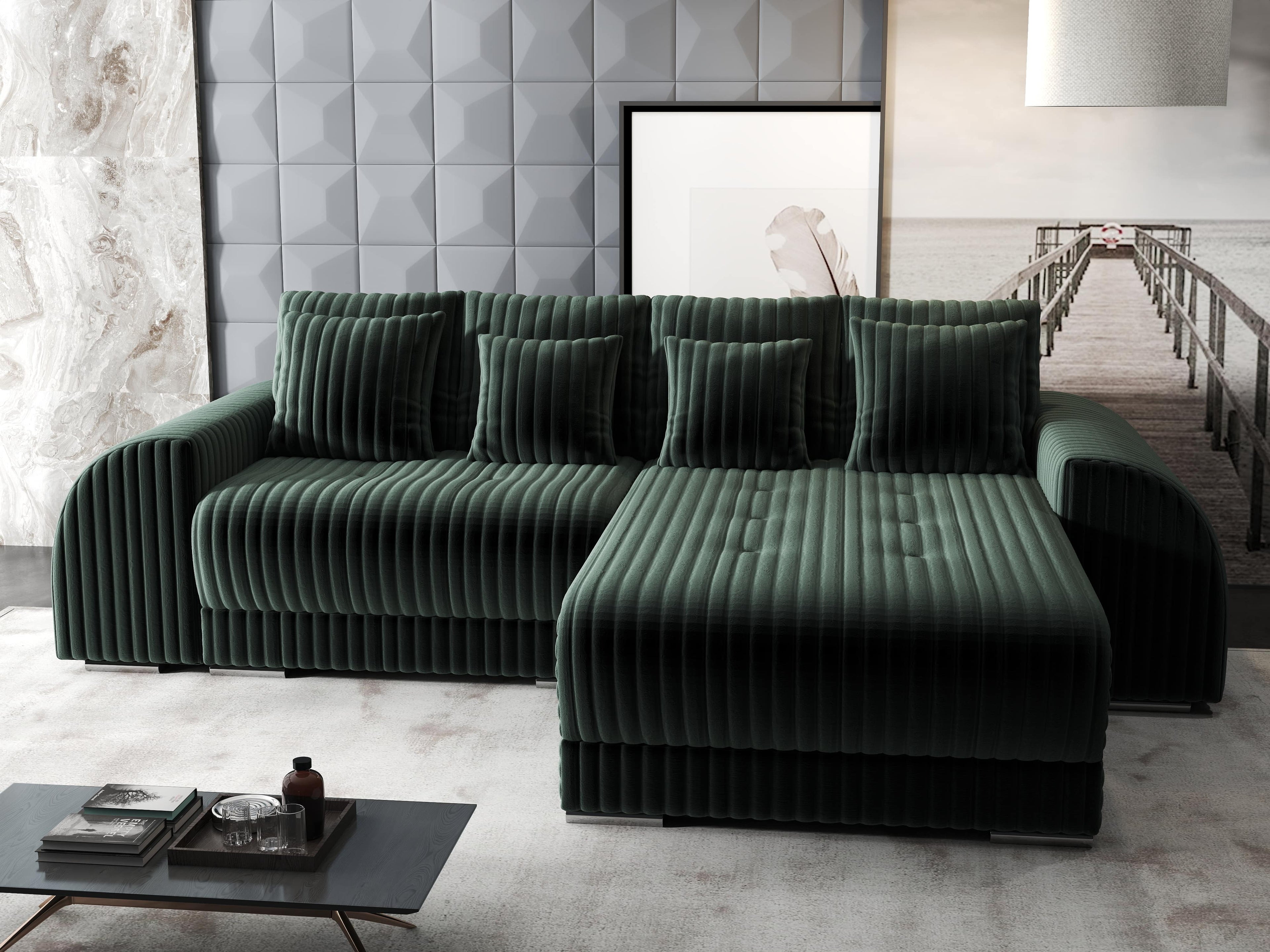 Colțar extensibil dumonde cu ladă de depozitare si sezut confortabil din spuma high-density, Verona Ambience Verde II 290x185 cm