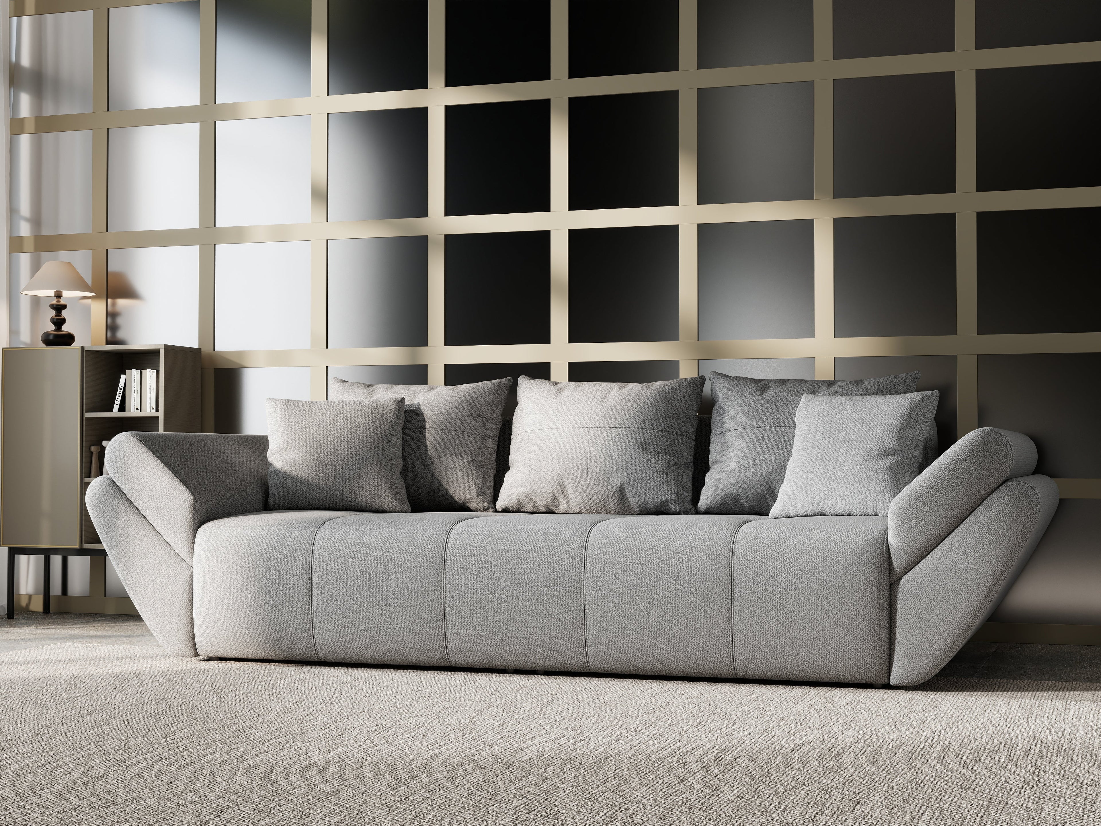 Canapea extensibilă dumonde cu ladă de depozitare si sezut confortabil din spuma high-density, Berlin Enjoy Grey 250x100 cm
