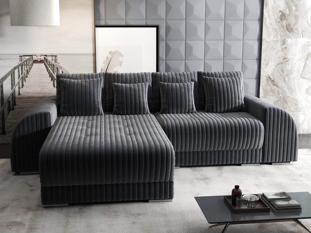 Colțar extensibil dumonde cu ladă de depozitare si sezut confortabil din spuma high-density, Verona Ambience Gri 290x185 cm