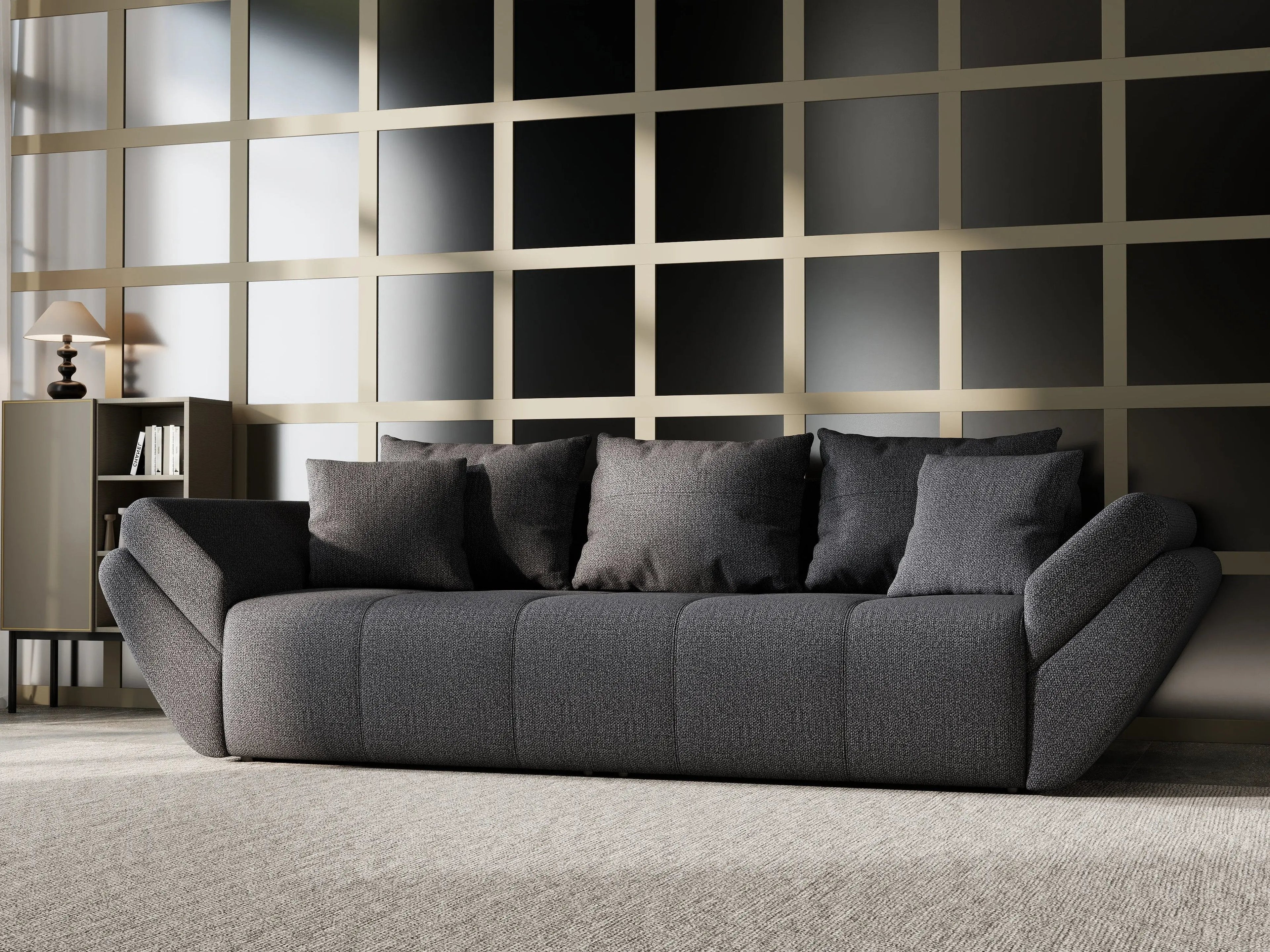Canapea extensibilă dumonde cu ladă de depozitare si sezut confortabil din spuma high-density, Berlin Enjoy Graphite 250x100 cm