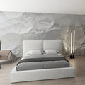 Pat dormitor dumonde, tapitat bej, Dreamer 160x200 cm, somiera rabatabila inclusa, spatiu depozitare