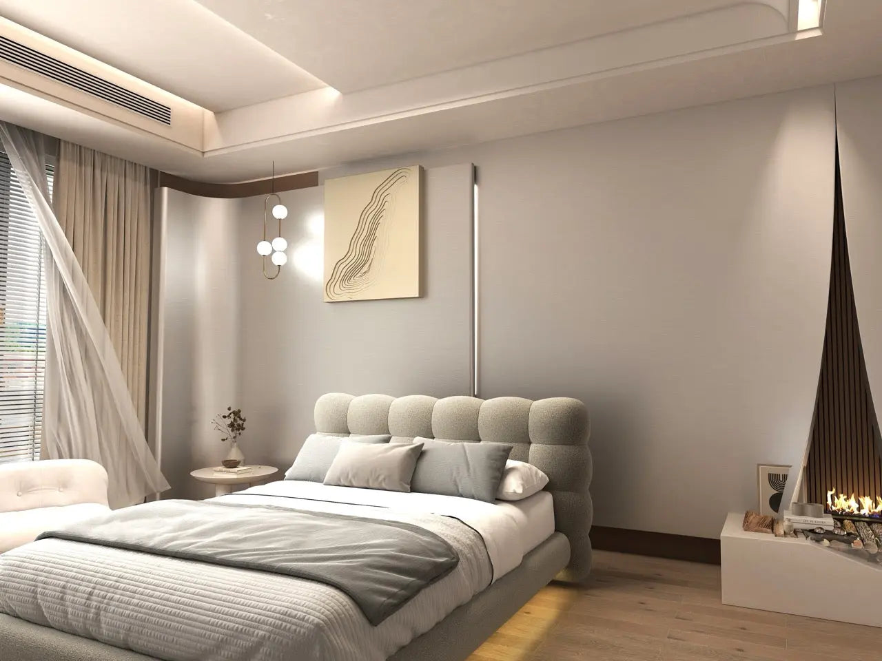 Pat dormitor dumonde, tapitat bej cu LED, "floating bed" Cloud 160x200 cm, somiera inclusa