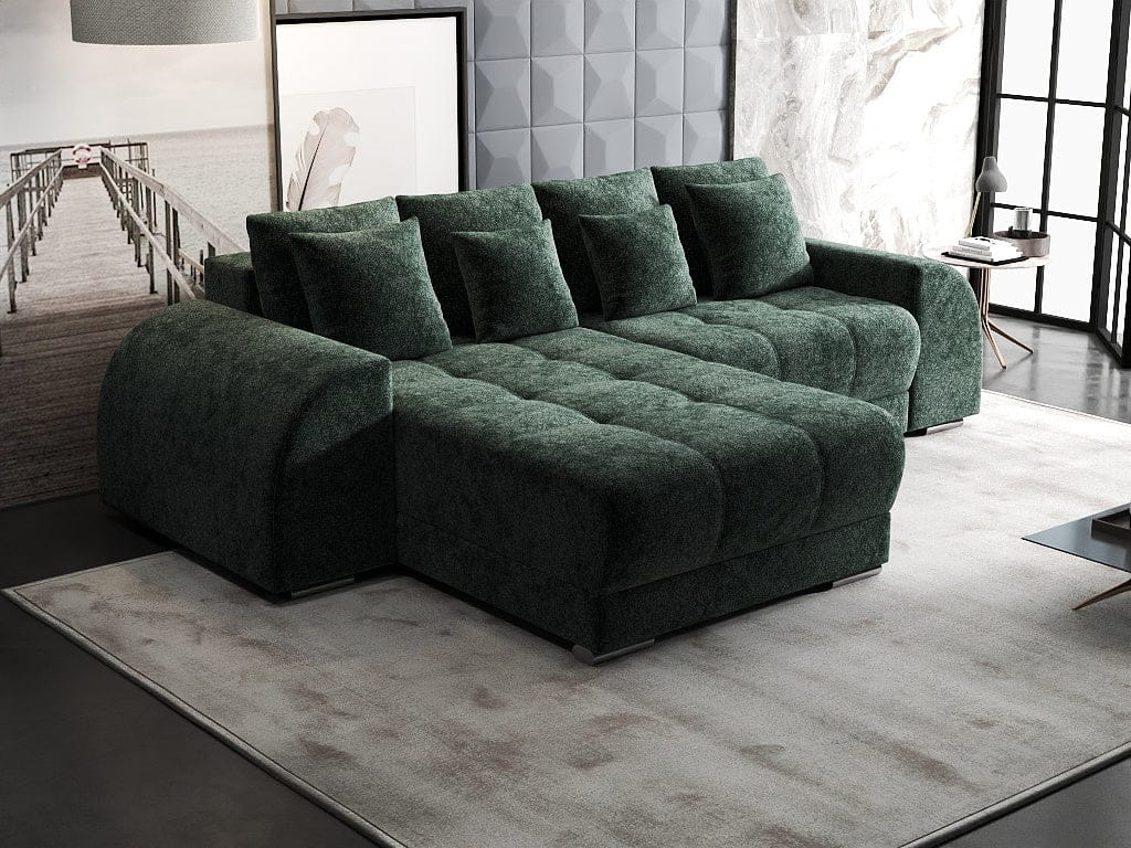 Colțar extensibil dumonde cu ladă de depozitare si sezut confortabil din spuma high-density, Verona Euphoria Verde 290x185 cm