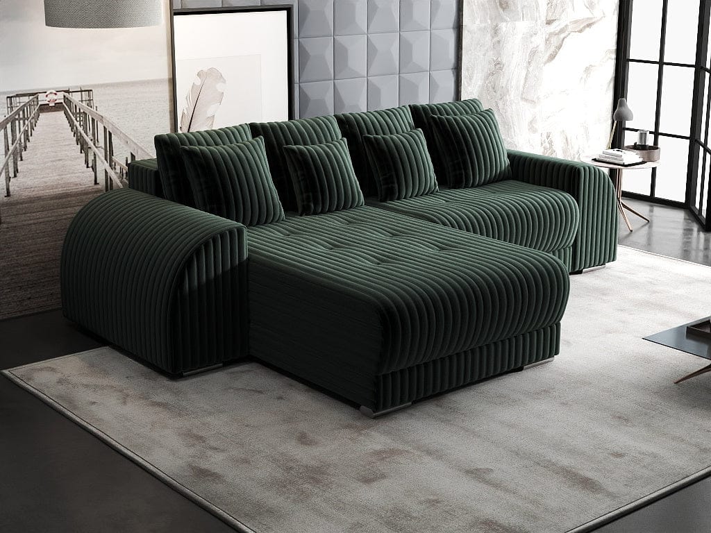 Colțar extensibil dumonde cu ladă de depozitare si sezut confortabil din spuma high-density, Verona Ambience Verde 290x185 cm