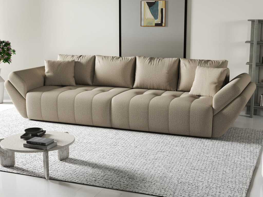 Canapea extensibilă dumonde cu ladă de depozitare si sezut confortabil din spuma high-density, Berlin Enjoy Camel 300x100 cm