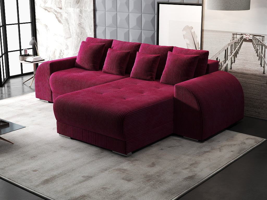 Colțar extensibil dumonde cu ladă de depozitare si sezut confortabil din spuma high-density, Verona Zoom Rosu II 290x185 cm