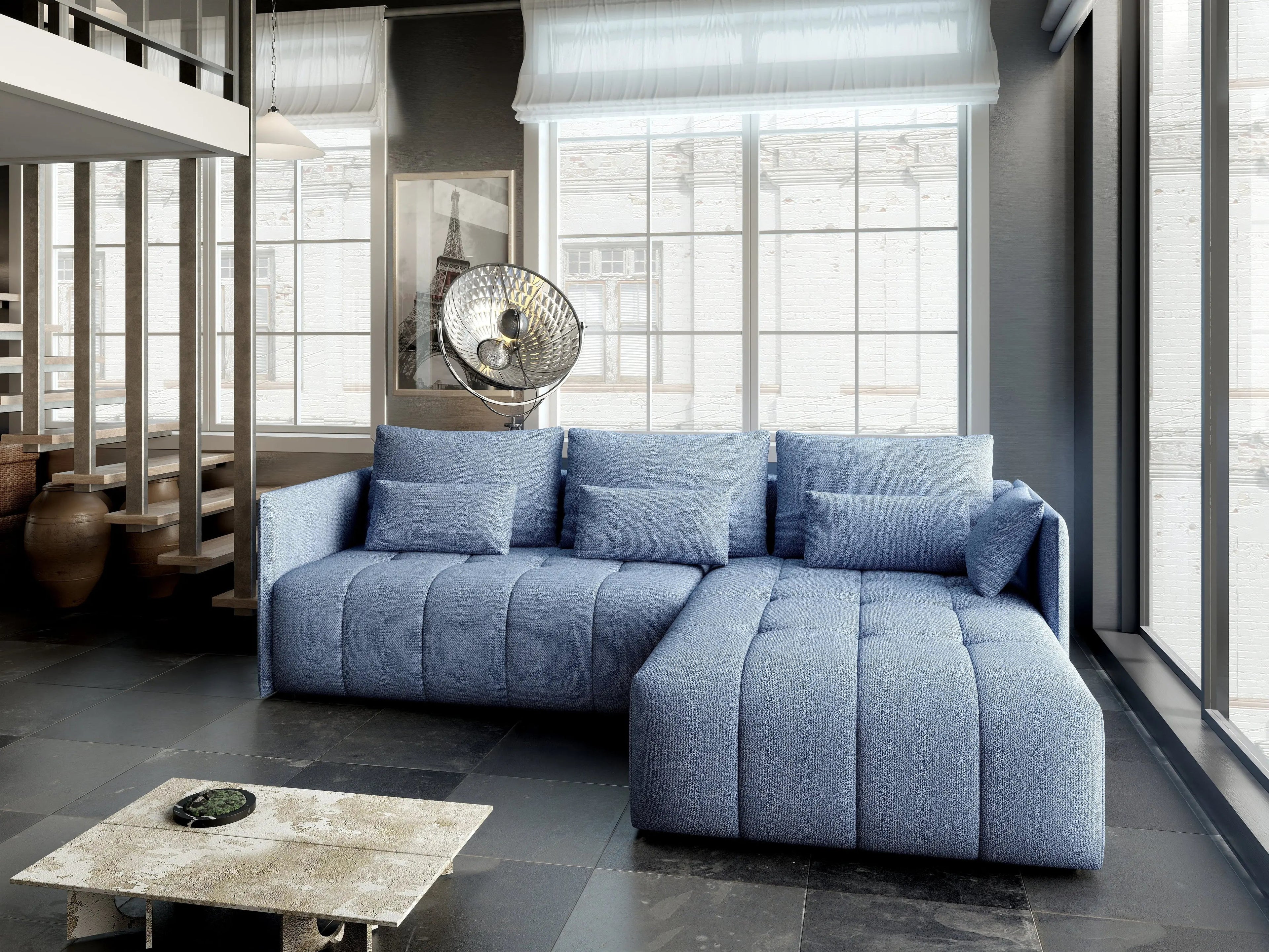 Colțar extensibil dumonde cu ladă de depozitare si sezut confortabil din spuma high-density, Malta Enjoy Blue II 235x185 cm