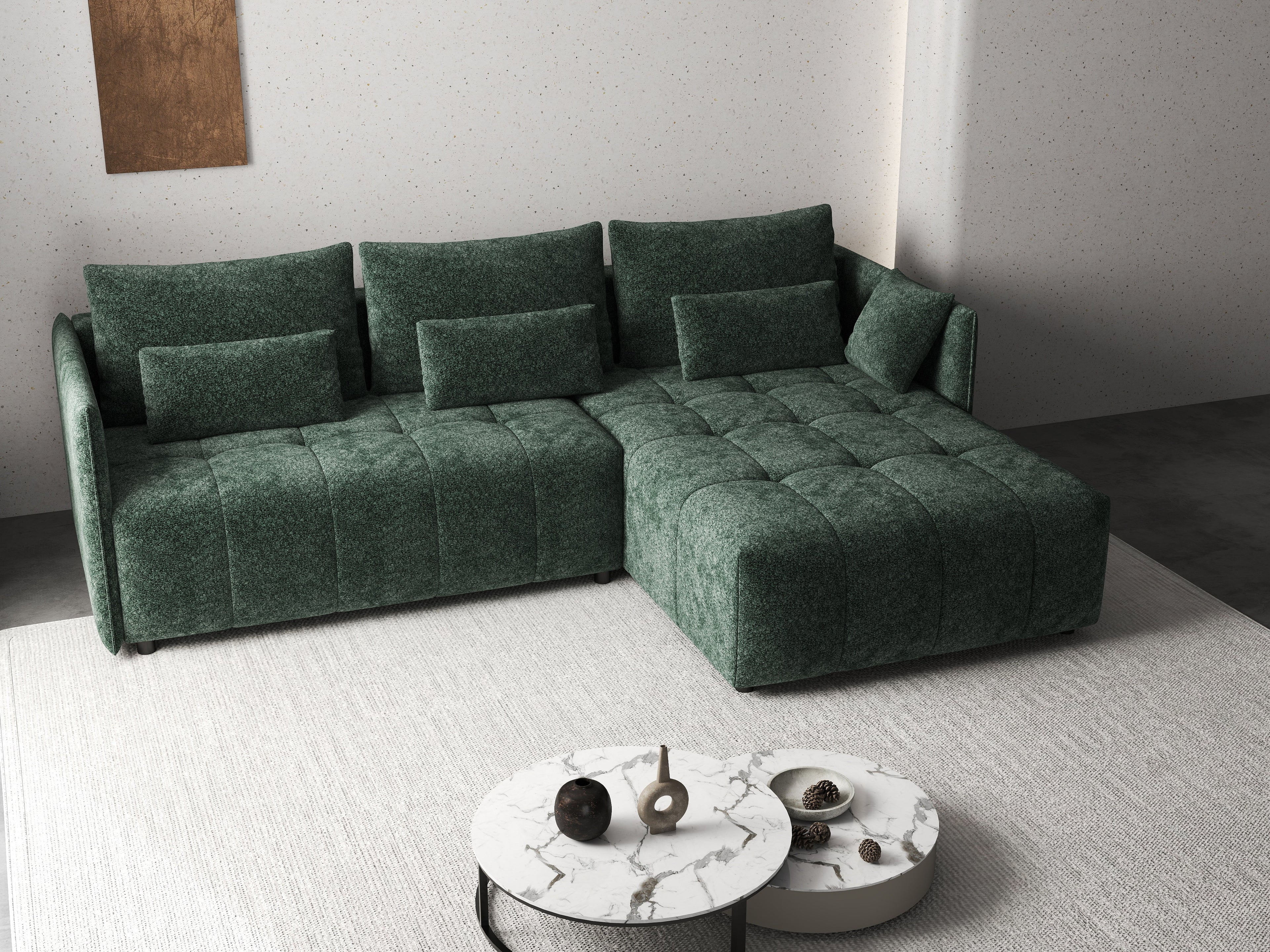 Colțar extensibil dumonde cu ladă de depozitare si sezut confortabil din spuma high-density, Malta Euphoria Green 235x185 cm