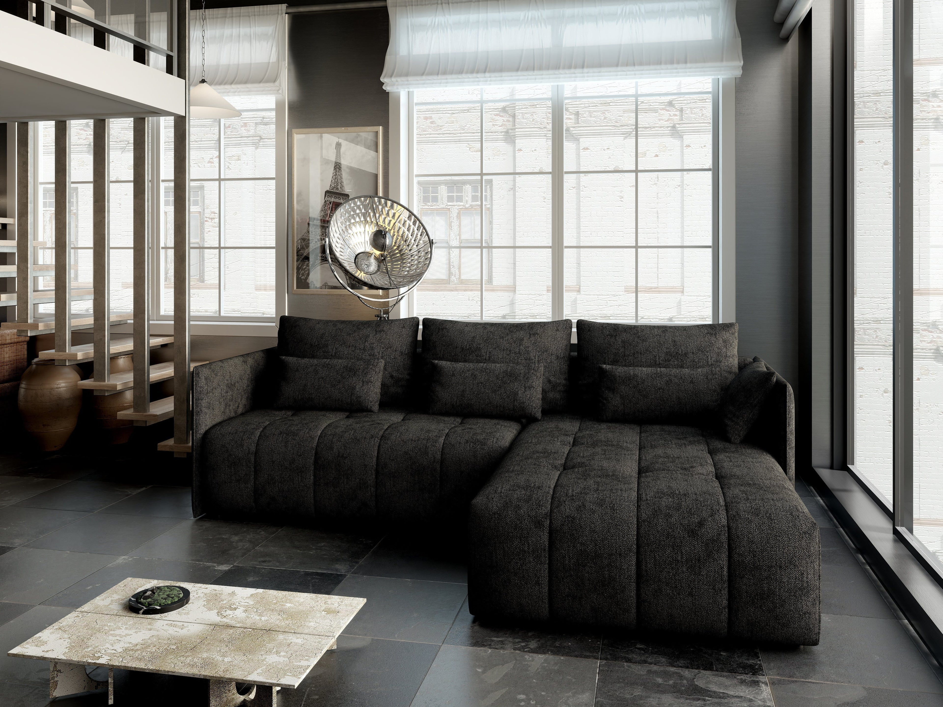 Colțar extensibil dumonde cu ladă de depozitare si sezut confortabil din spuma high-density, Malta Enjoy Black II 235x185 cm