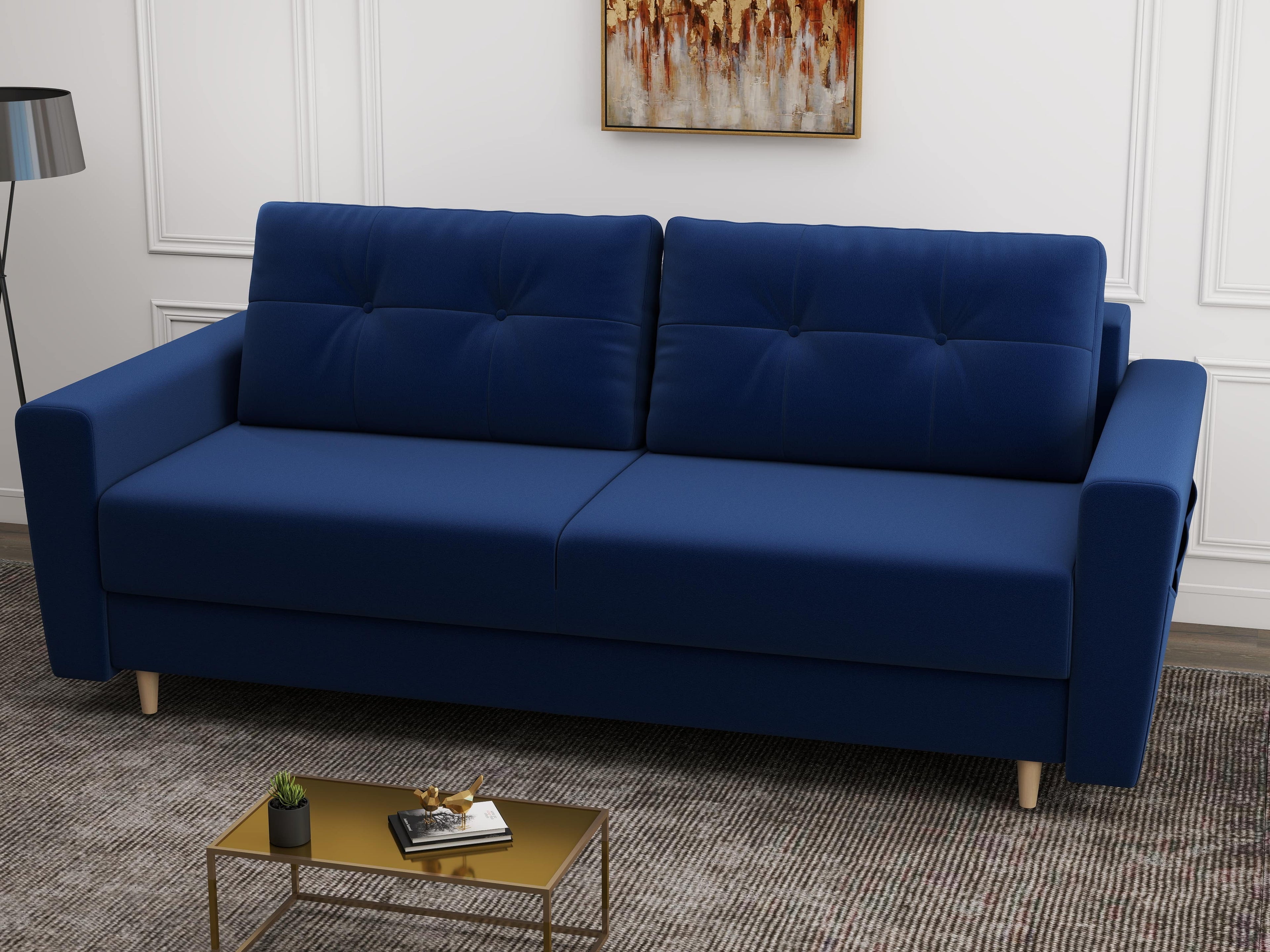 Canapea extensibilă dumonde cu ladă de depozitare si sezut confortabil din spuma high-density, Summer Royal Albastru 225x100 cm