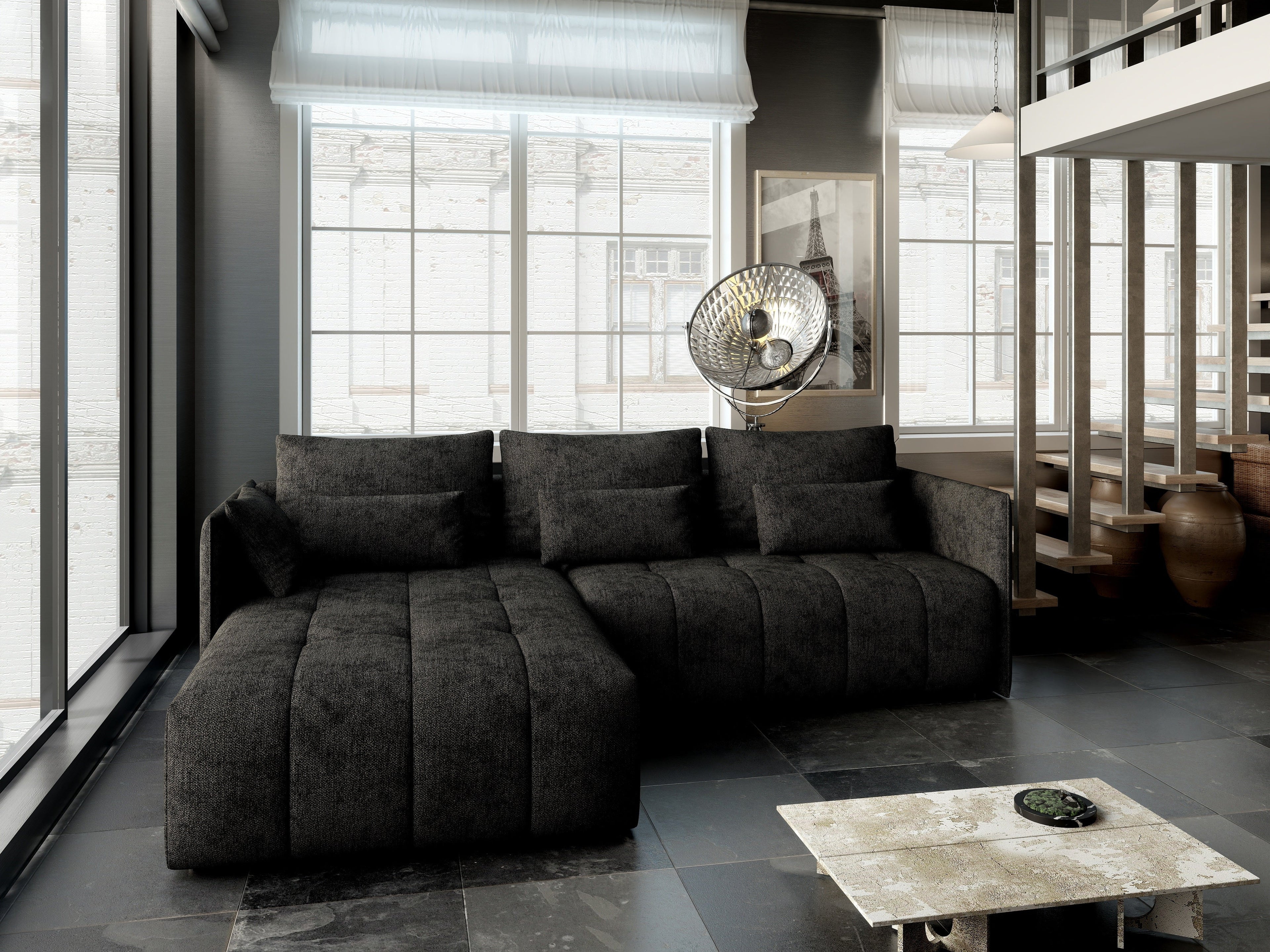 Colțar extensibil dumonde cu ladă de depozitare si sezut confortabil din spuma high-density, Malta Enjoy Black 235x185 cm