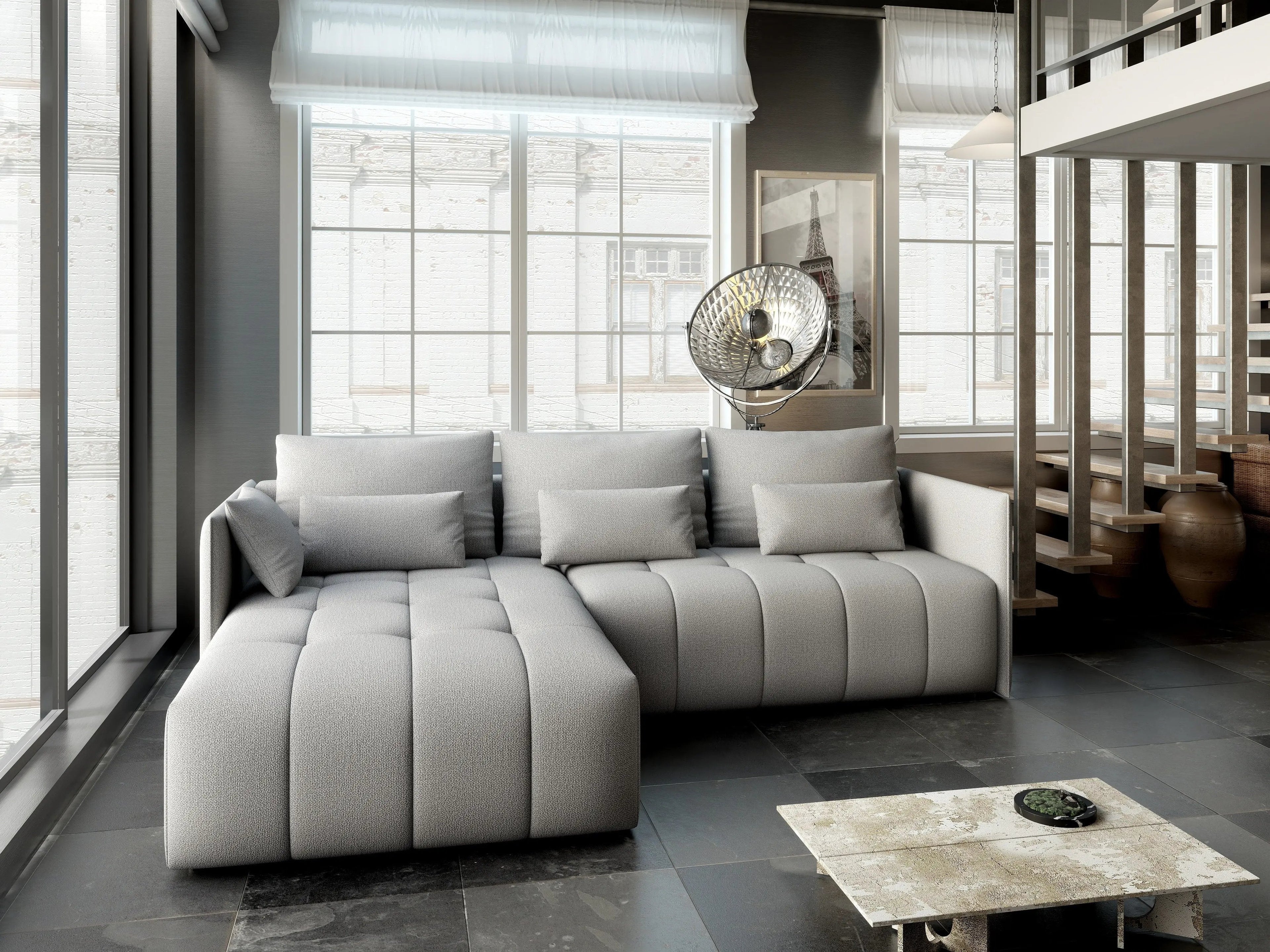 Colțar extensibil dumonde cu ladă de depozitare si sezut confortabil din spuma high-density, Malta Enjoy Silver 235x185 cm