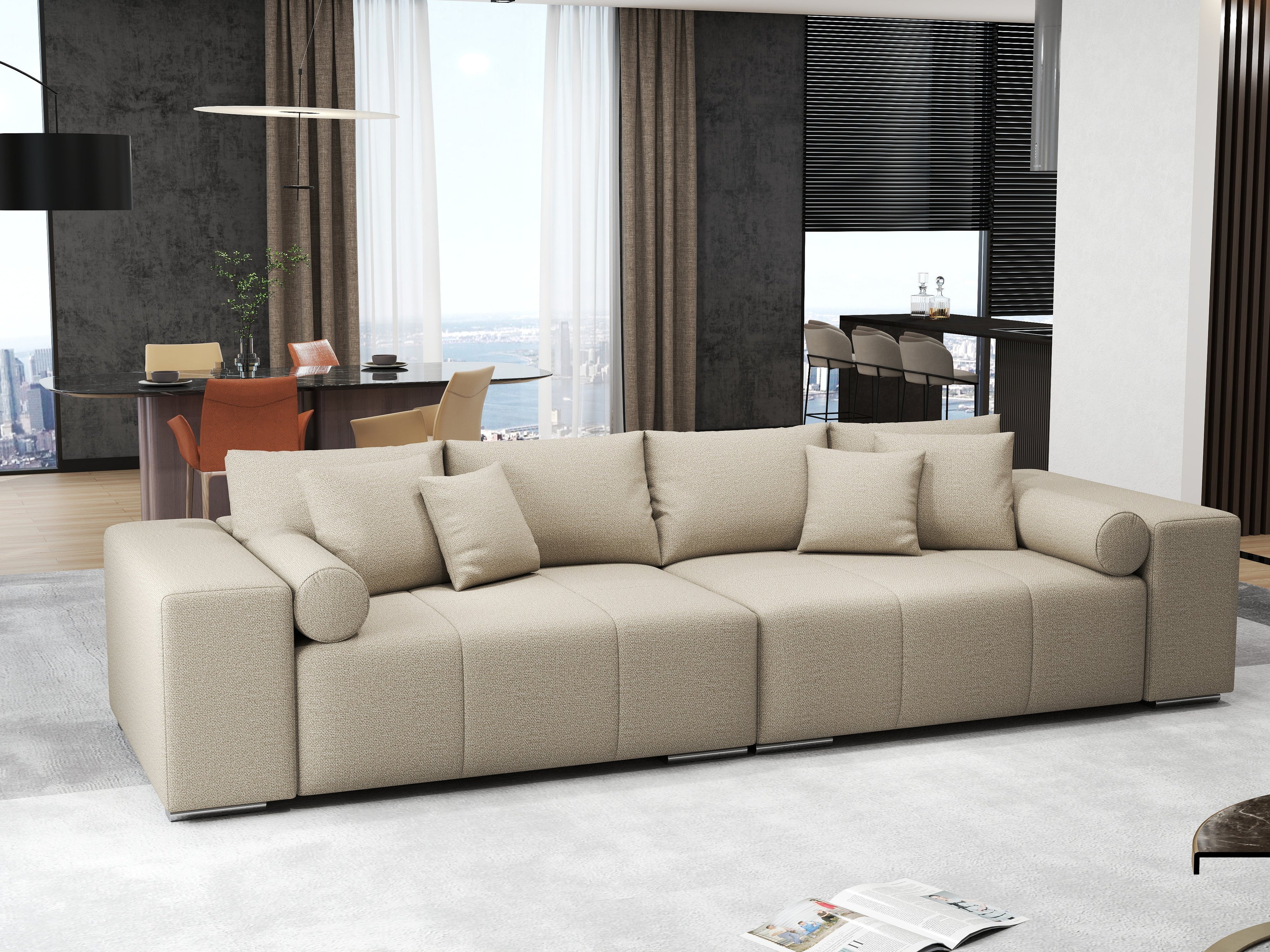 Canapea extensibilă dumonde cu ladă de depozitare si sezut confortabil din spuma high-density, Marbela Enjoy Camel XXL 295x100 cm