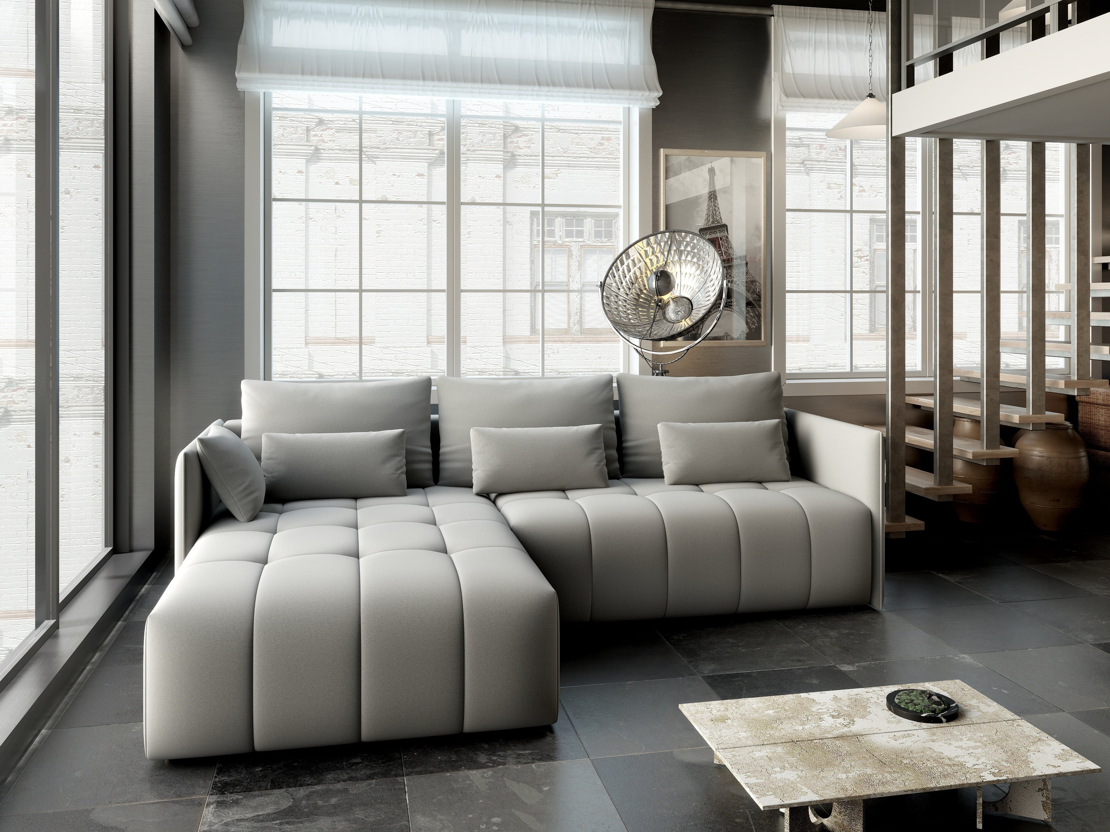 Colțar extensibil dumonde cu ladă de depozitare si sezut confortabil din spuma high-density, Malta Royal Grey 235x185 cm