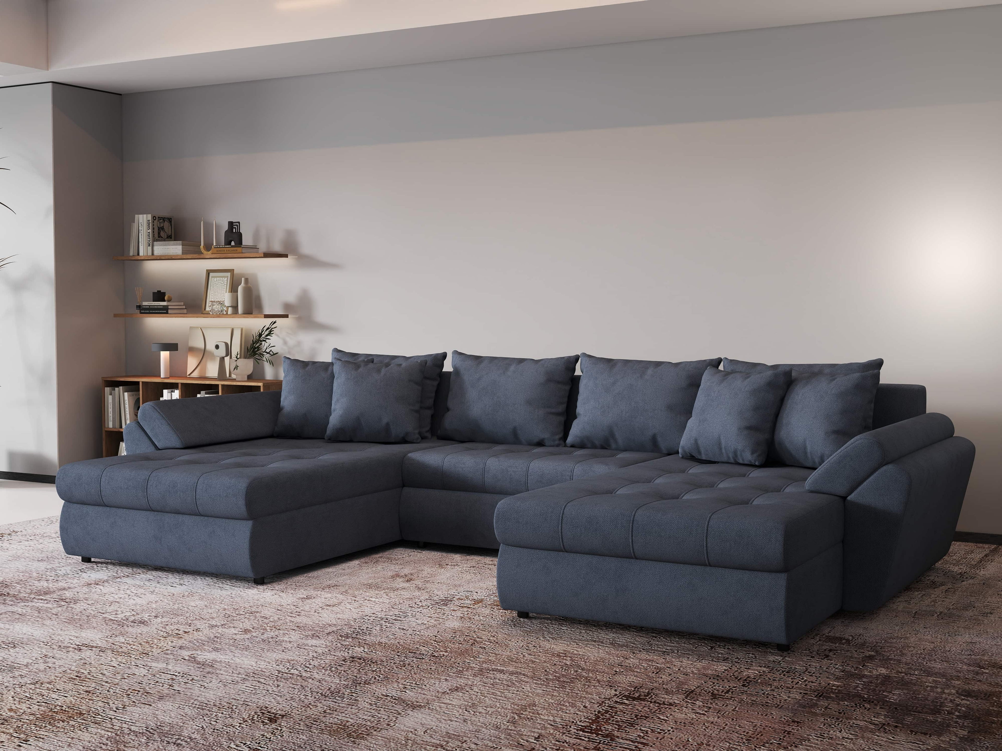 Colțar extensibil dumonde cu ladă de depozitare si sezut confortabil din spuma high-density, Loana U Enjoy Antracit 355x185 cm