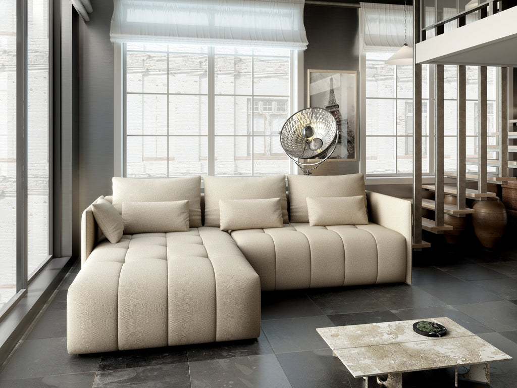 Colțar extensibil dumonde cu ladă de depozitare si sezut confortabil din spuma high-density, Malta Enjoy Camel 235x185 cm