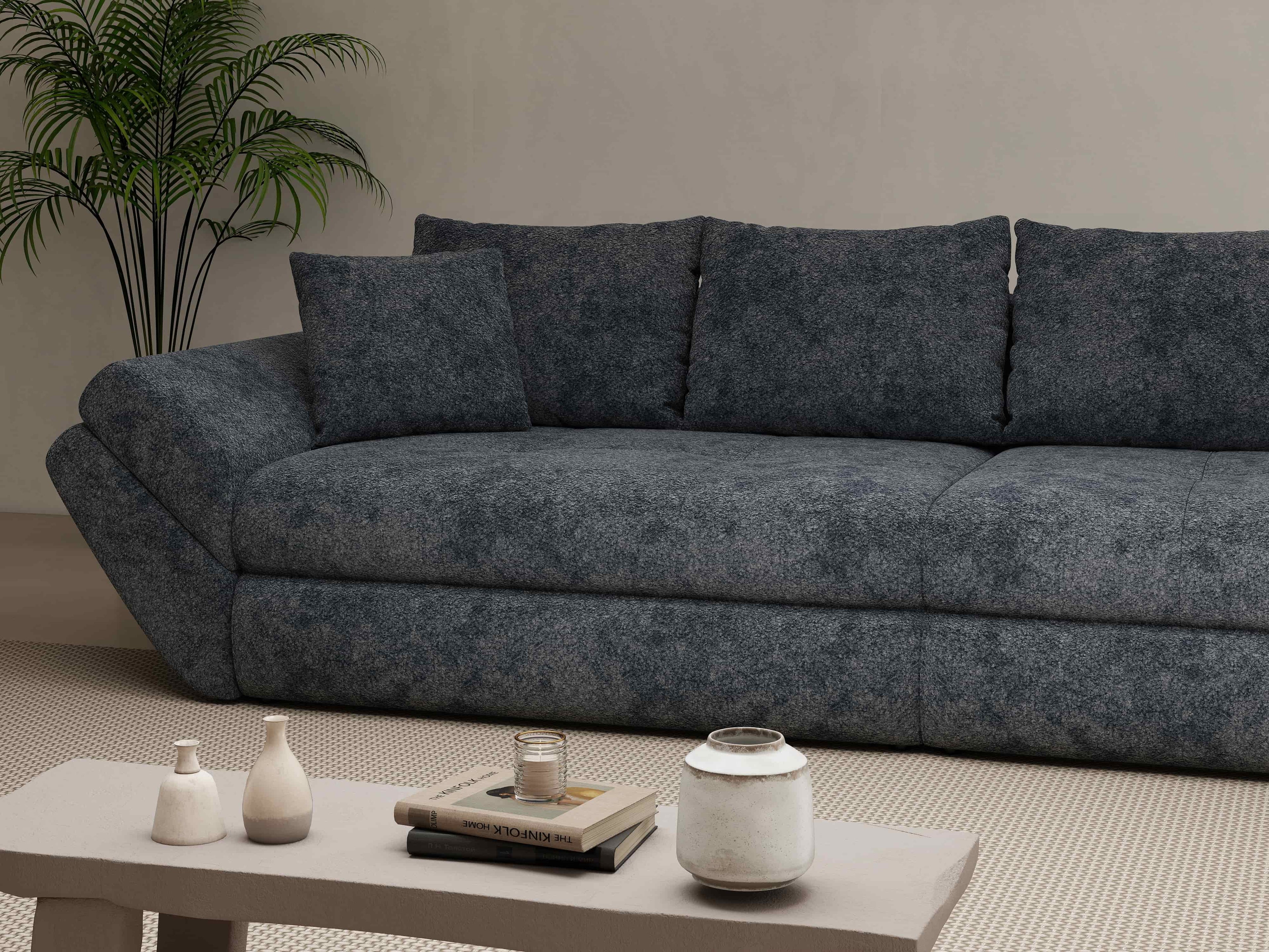 Canapea extensibilă dumonde cu ladă de depozitare si sezut confortabil din spuma high-density, Loana Euphoria Grafit 300x100 cm