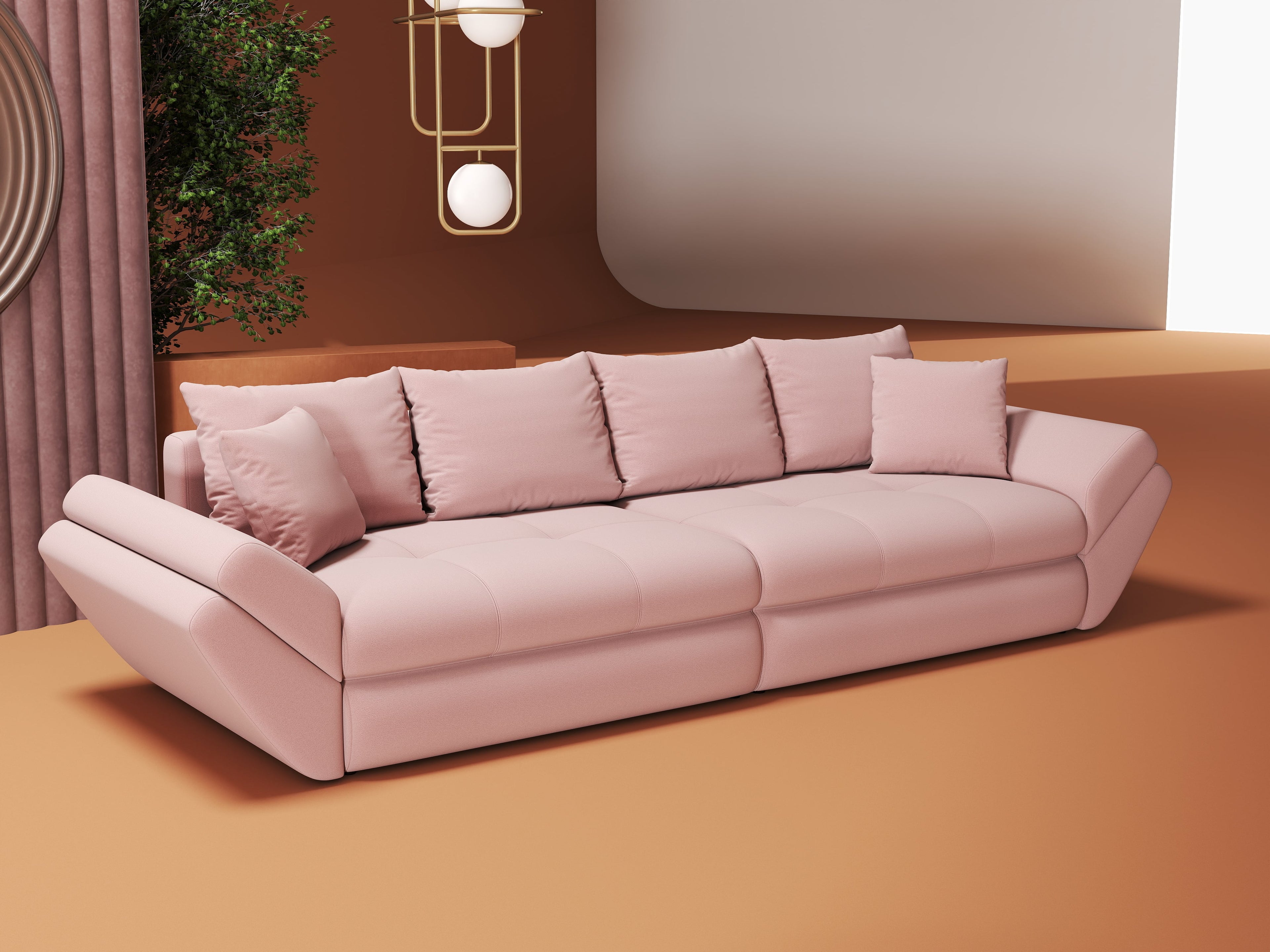 Canapea extensibilă dumonde cu ladă de depozitare si sezut confortabil din spuma high-density, Loana Royal Roz 300x100 cm
