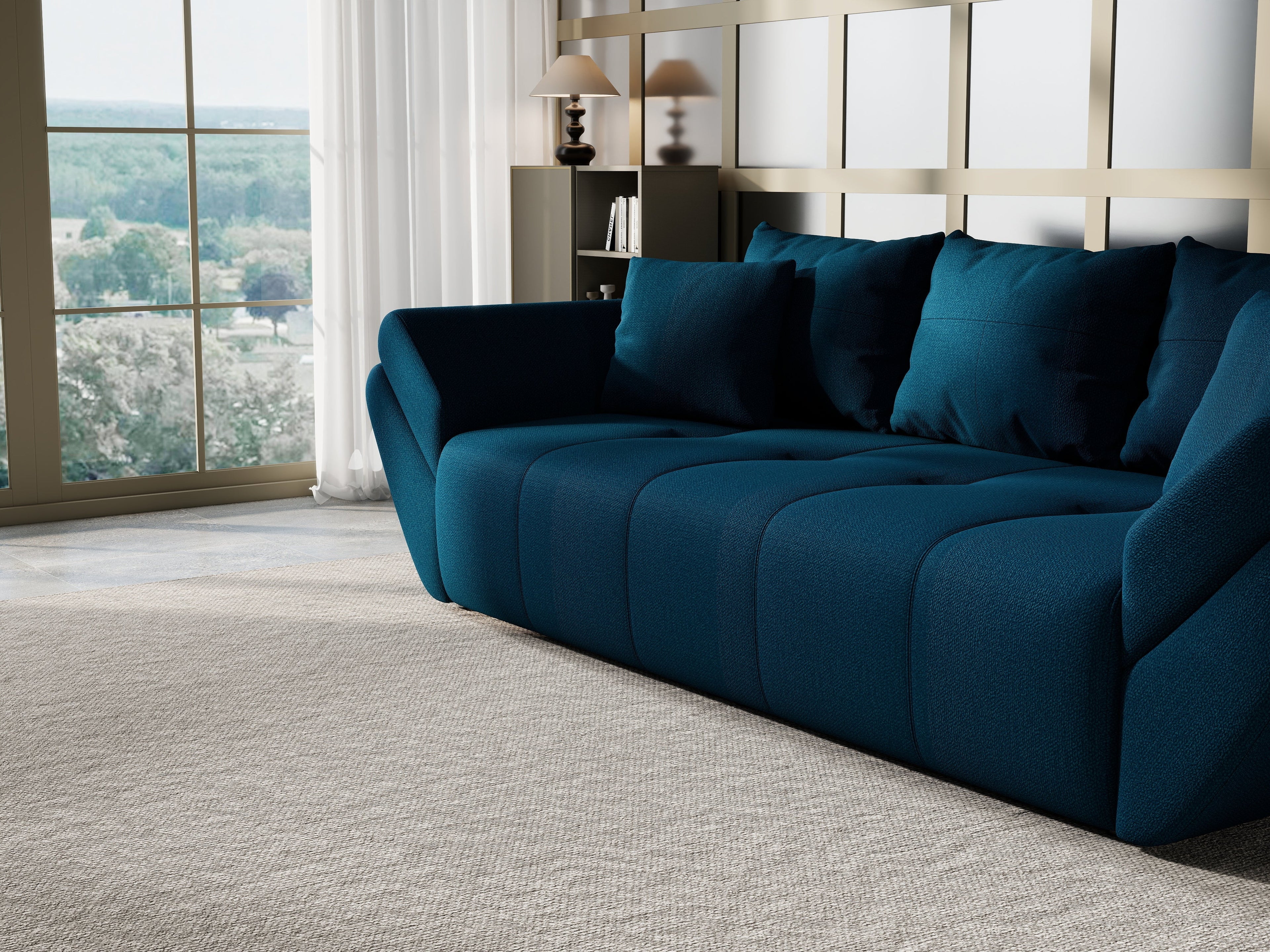 Canapea extensibilă dumonde cu ladă de depozitare si sezut confortabil din spuma high-density, Berlin Enjoy Petrol 250x100 cm