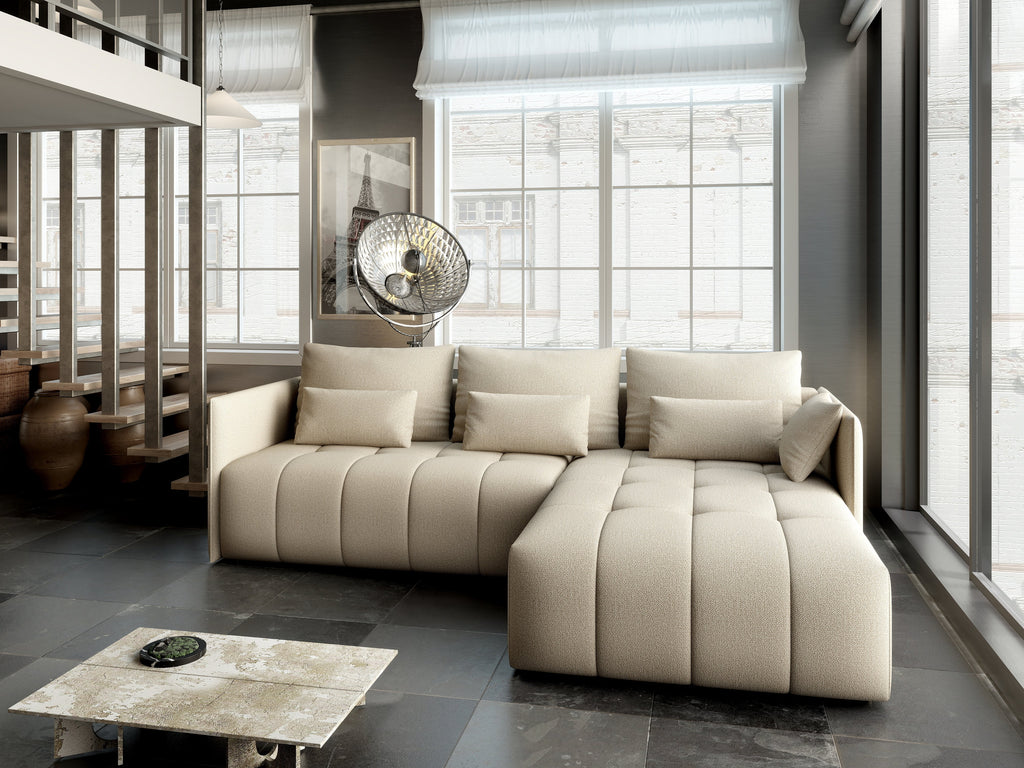 Colțar extensibil dumonde cu ladă de depozitare si sezut confortabil din spuma high-density, Malta Enjoy Camel II 235x185 cm
