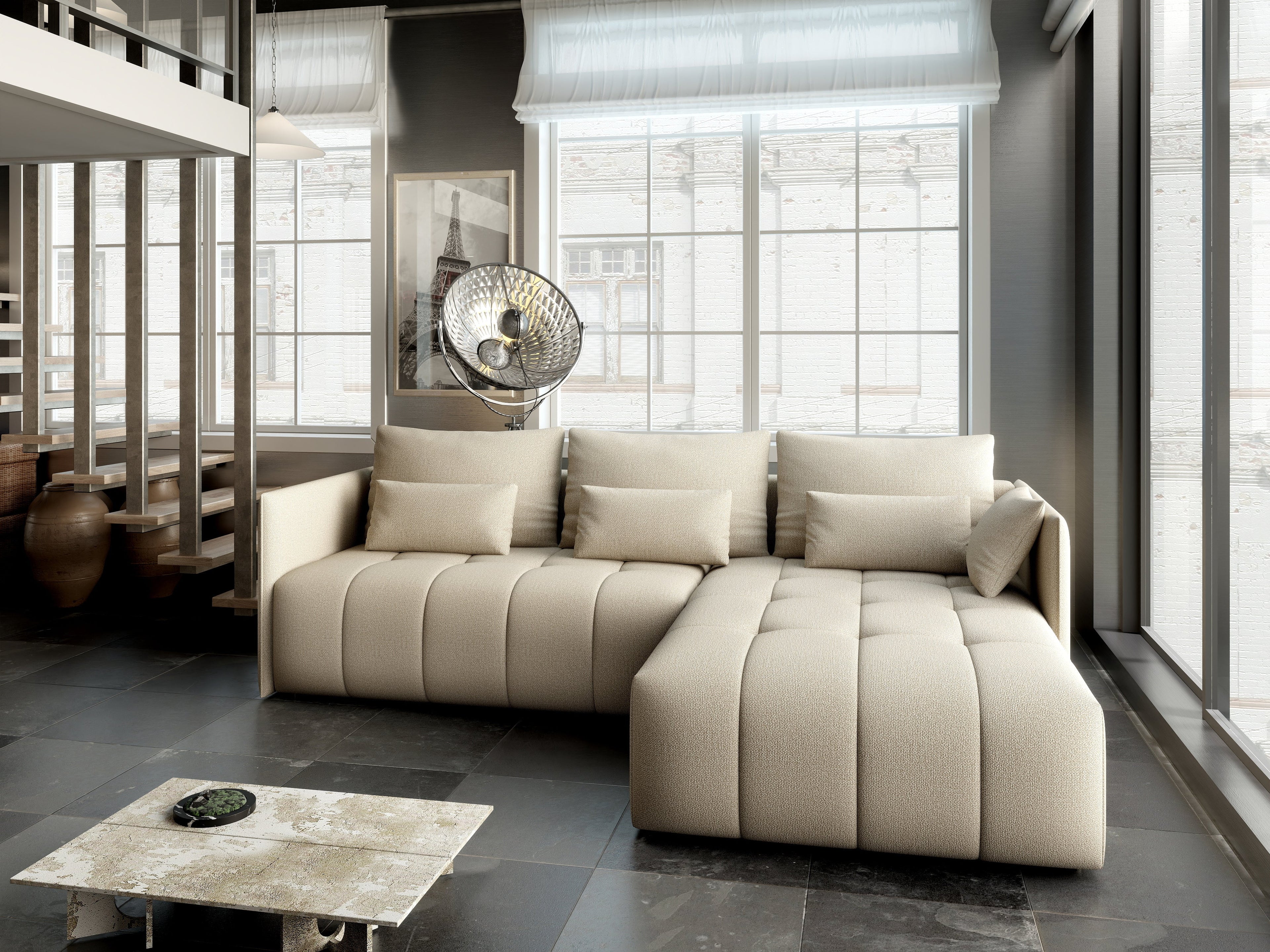 Colțar extensibil dumonde cu ladă de depozitare si sezut confortabil din spuma high-density, Malta Enjoy Camel II 235x185 cm