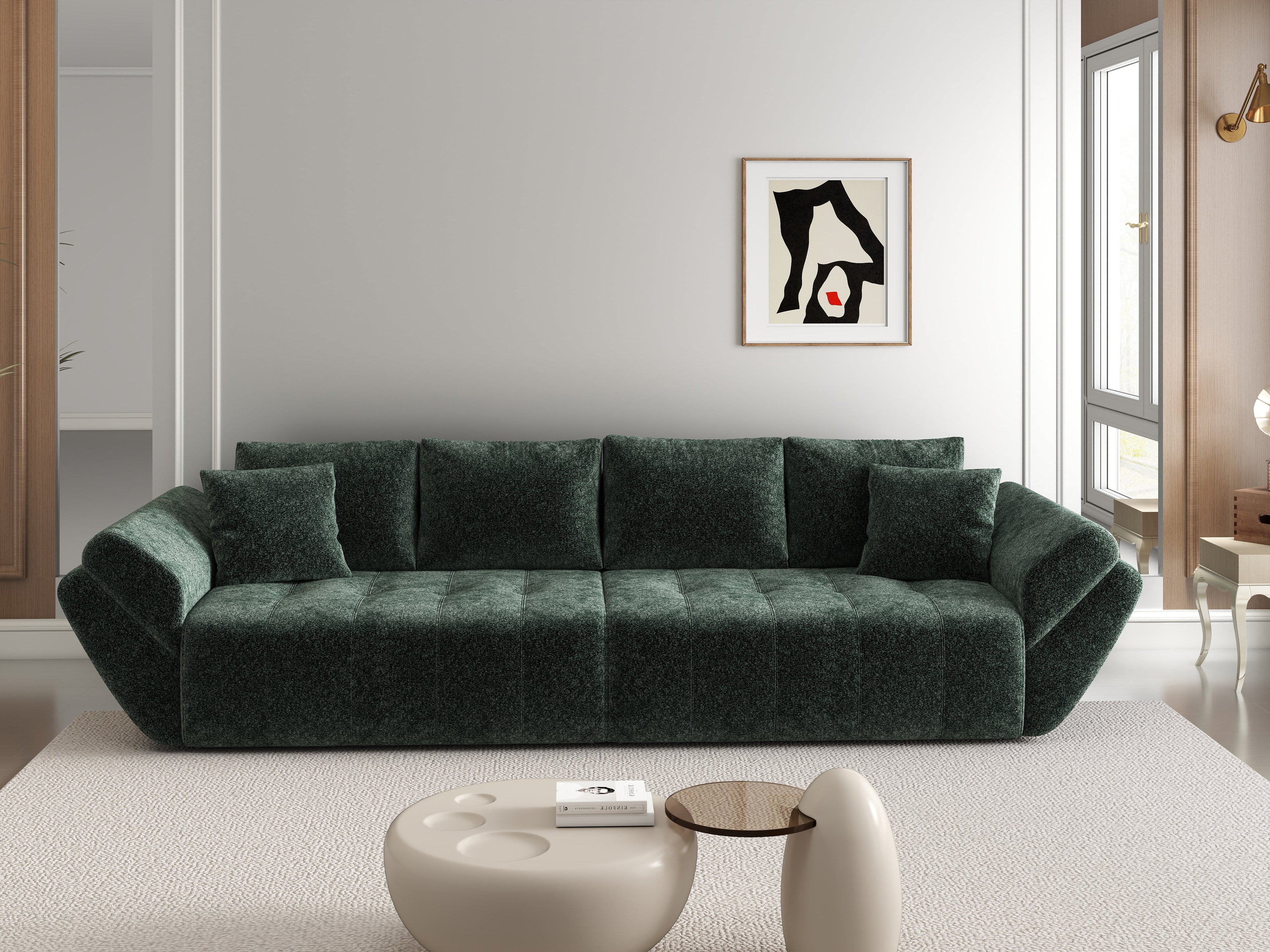 Canapea extensibilă dumonde cu ladă de depozitare si sezut confortabil din spuma high-density, Berlin Euphoria Green 300x100 cm