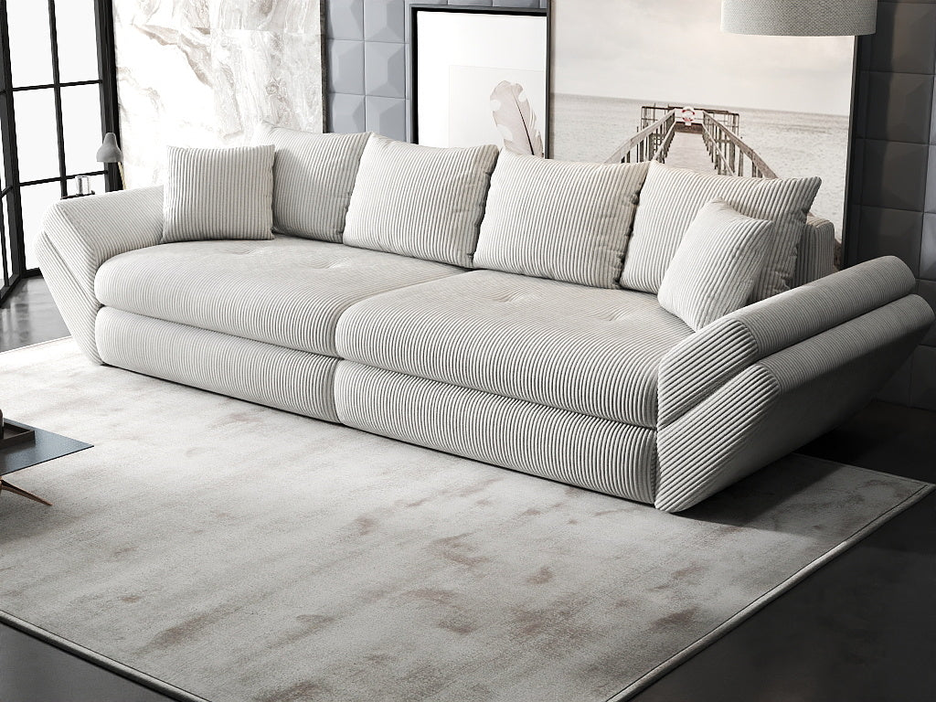 Canapea extensibilă dumonde cu ladă de depozitare si sezut confortabil din spuma high-density, Loana Zoom Cream 300x100 cm