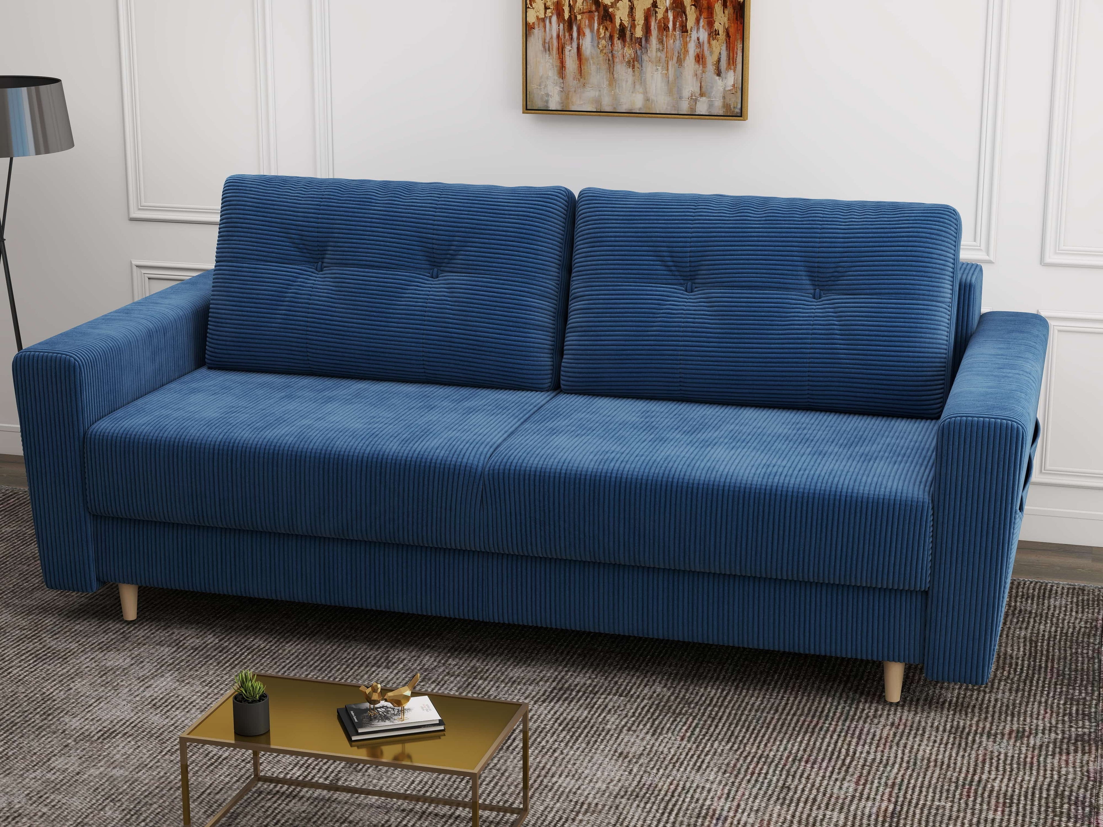 Canapea extensibilă dumonde cu ladă de depozitare si sezut confortabil din spuma high-density, Summer Zoom Albastru 225x100 cm