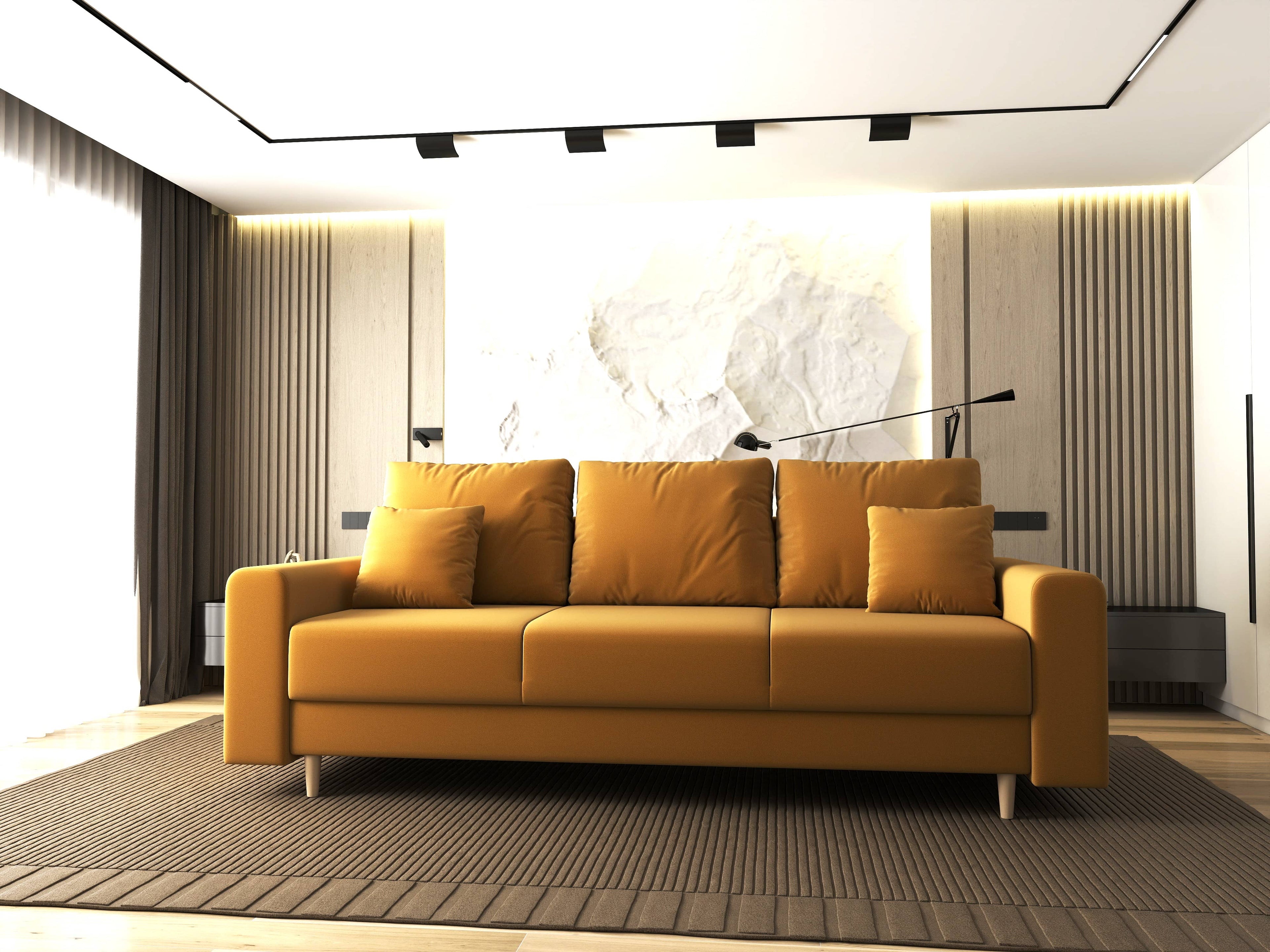 Canapea extensibilă dumonde cu ladă de depozitare si sezut confortabil din spuma high-density, Kronos Royal Mustar 210x100 cm