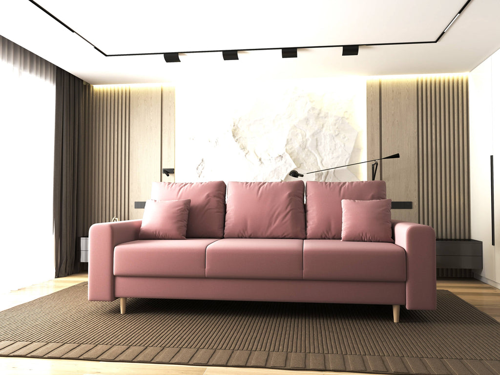 Canapea extensibilă dumonde cu ladă de depozitare si sezut confortabil din spuma high-density, Kronos Royal Roz 210x100 cm