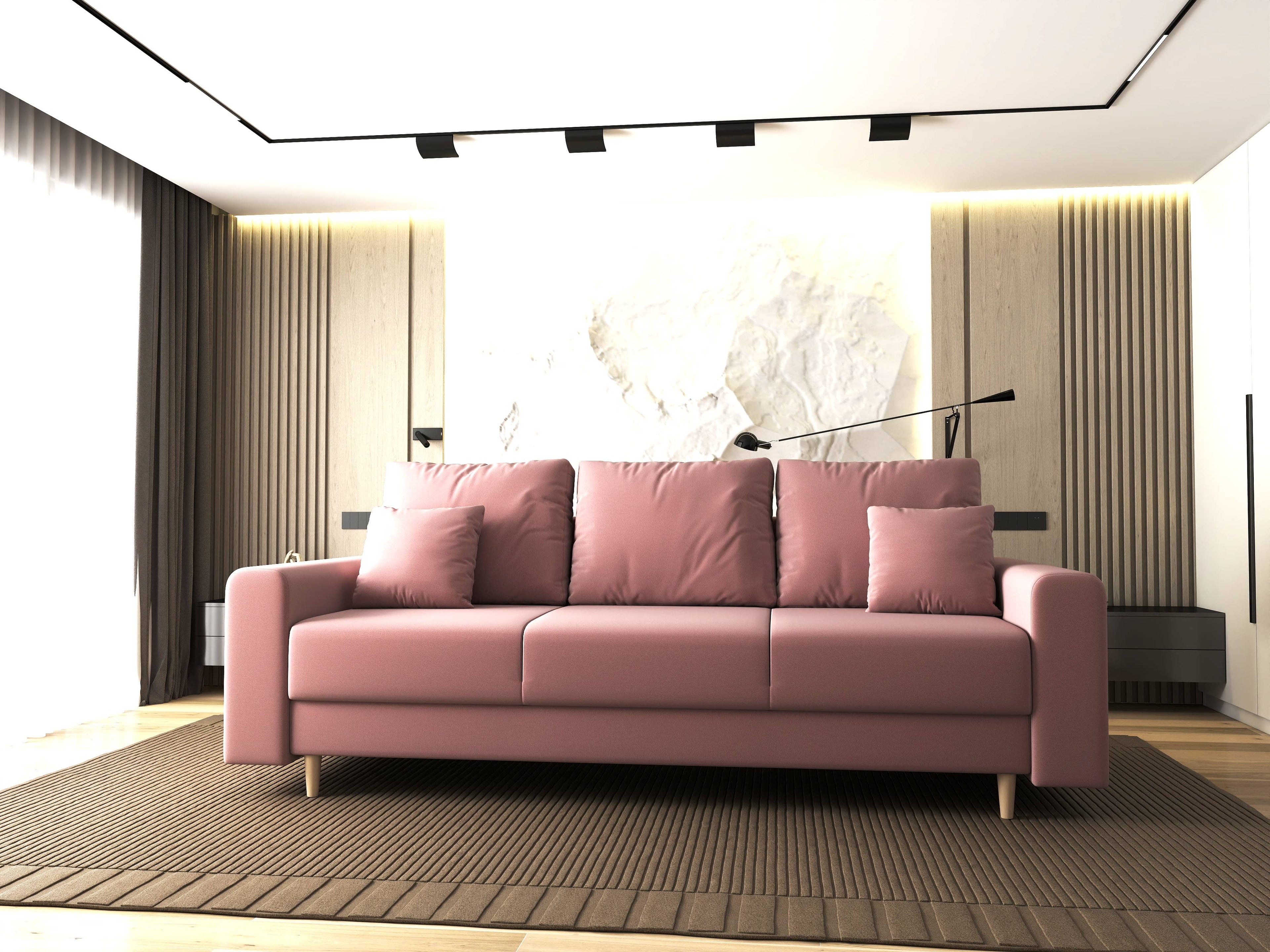 Canapea extensibilă dumonde cu ladă de depozitare si sezut confortabil din spuma high-density, Kronos Royal Roz 210x100 cm